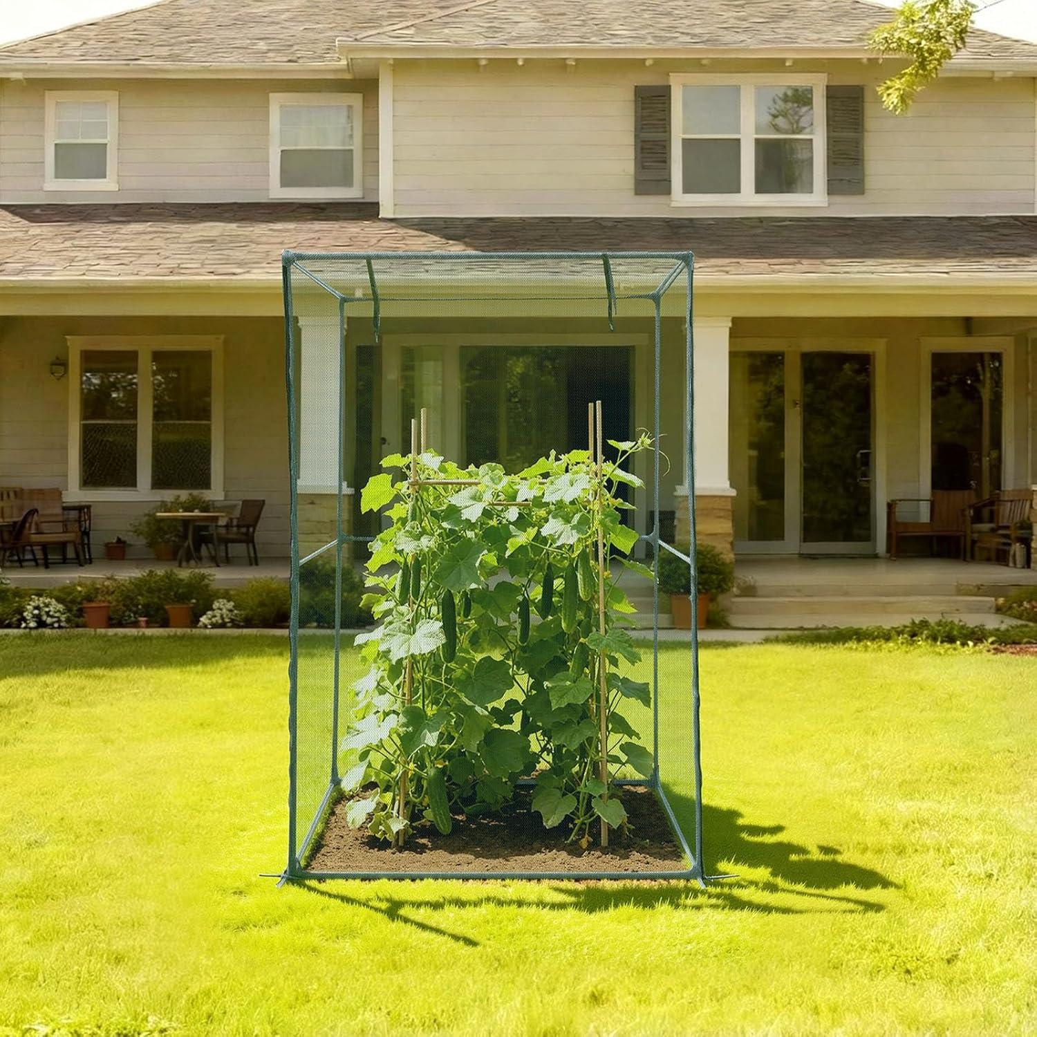 image:imageVEVOR Crop Cage 95 x 636 x 636 ft Plant Protection Tent with Zippered Door WindResistant Tall Crop Cage Easy to Install Outdoor Raised Bed Cover Tomato Plant Netting for Garden Patio Lawn39 x 39 x 59FtSquare