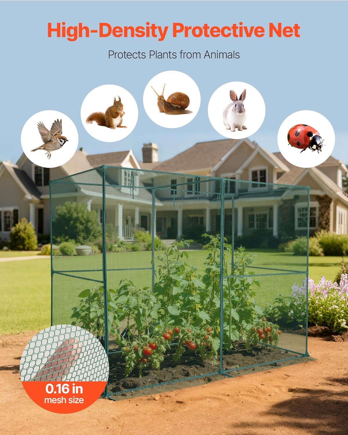 image:imageVEVOR Crop Cage 95 x 636 x 636 ft Plant Protection Tent with Zippered Door WindResistant Tall Crop Cage Easy to Install Outdoor Raised Bed Cover Tomato Plant Netting for Garden Patio Lawn78 x 39 x 59FtSquare