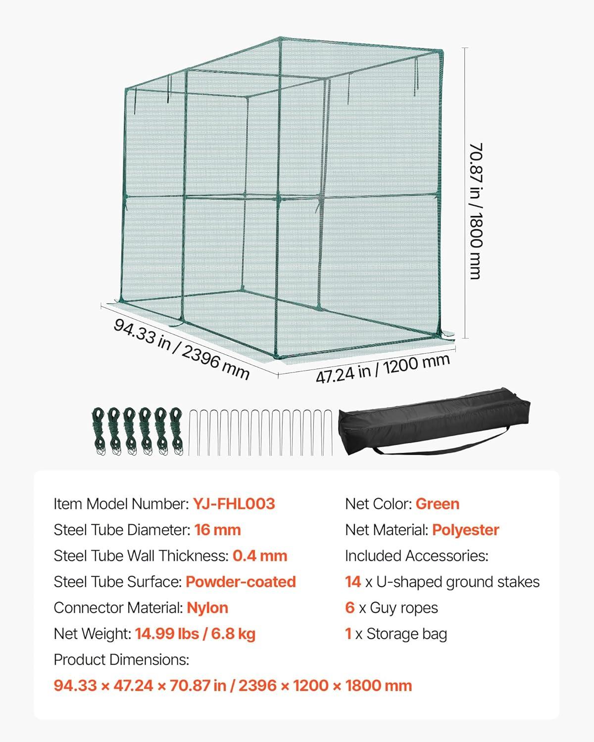 image:imageVEVOR Crop Cage 95 x 636 x 636 ft Plant Protection Tent with Zippered Door WindResistant Tall Crop Cage Easy to Install Outdoor Raised Bed Cover Tomato Plant Netting for Garden Patio Lawn78 x 39 x 59FtSquare