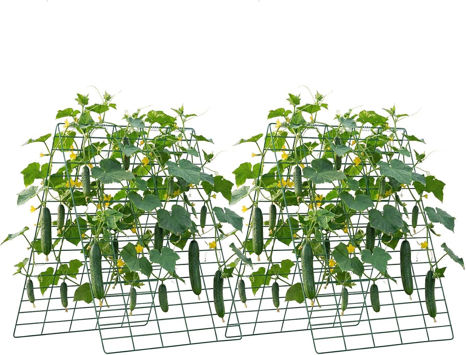 image:imageVEVOR Cucumber Trellis 35 x 55 Foldable AFrame Garden Trellises for Raised Bed 4 Panels Metal Rustproof Outdoor Climbing Plant Support with Gloves for Vine Peas Beans Tomato Flowers35 x 55
