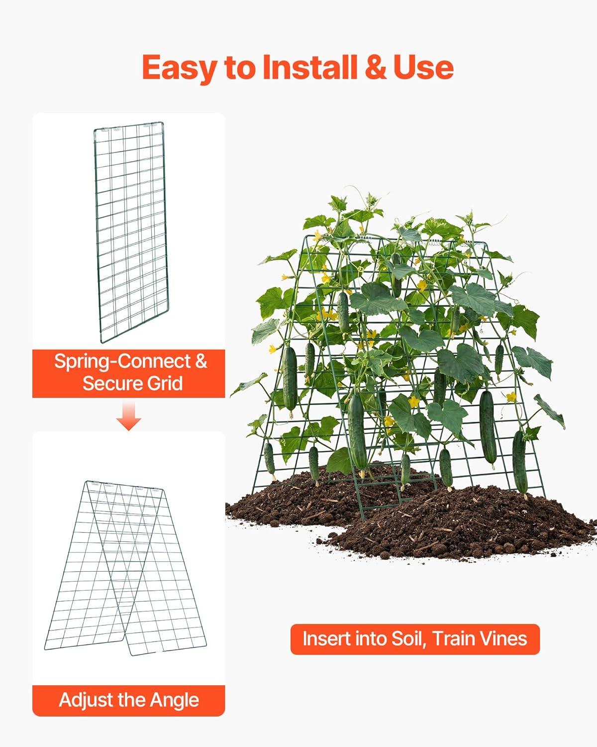 image:imageVEVOR Cucumber Trellis 35 x 55 Foldable AFrame Garden Trellises for Raised Bed 4 Panels Metal Rustproof Outdoor Climbing Plant Support with Gloves for Vine Peas Beans Tomato Flowers35 x 55