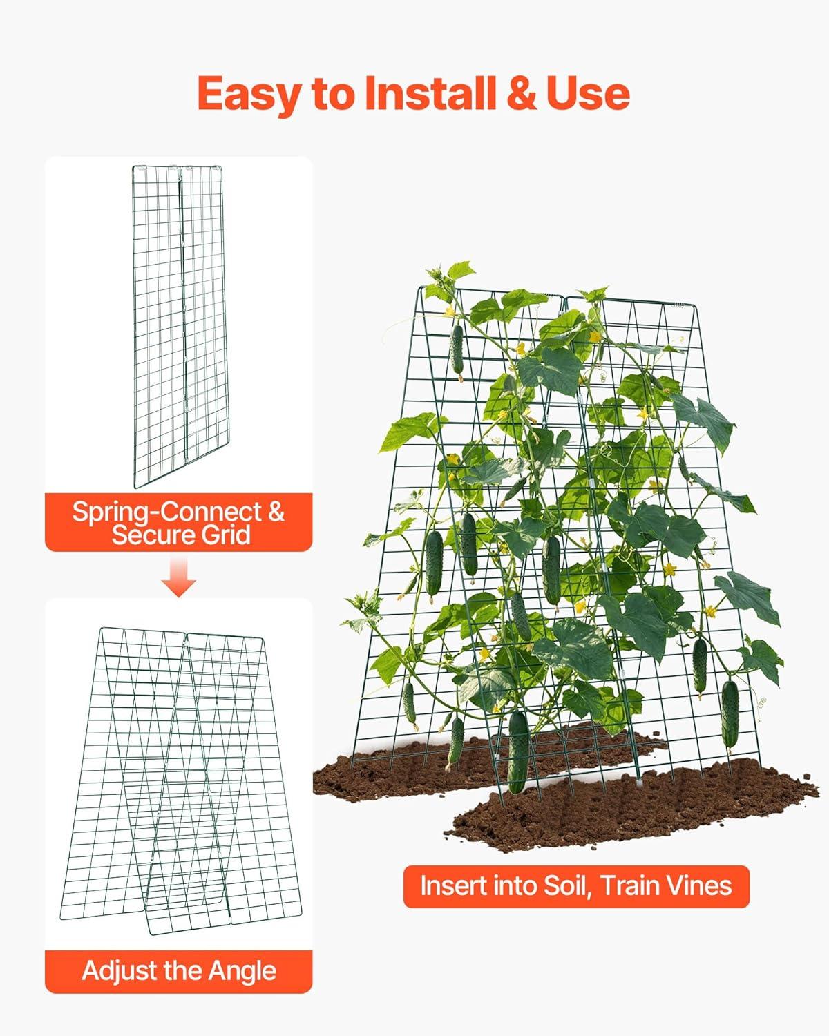 image:imageVEVOR Cucumber Trellis No Assembly Required 39 High 2 Pack Foldable AFrame Garden Trellises for Raised Bed Metal Rustproof Outdoor Climbing Plant Support for Vine Peas Beans Tomato Flowers46 x 34