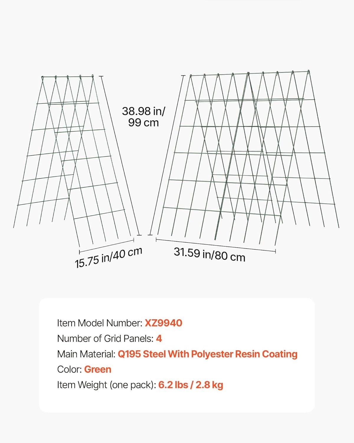 image:imageVEVOR Cucumber Trellis No Assembly Required 39 High 2 Pack Foldable AFrame Garden Trellises for Raised Bed Metal Rustproof Outdoor Climbing Plant Support for Vine Peas Beans Tomato Flowers39 x 32