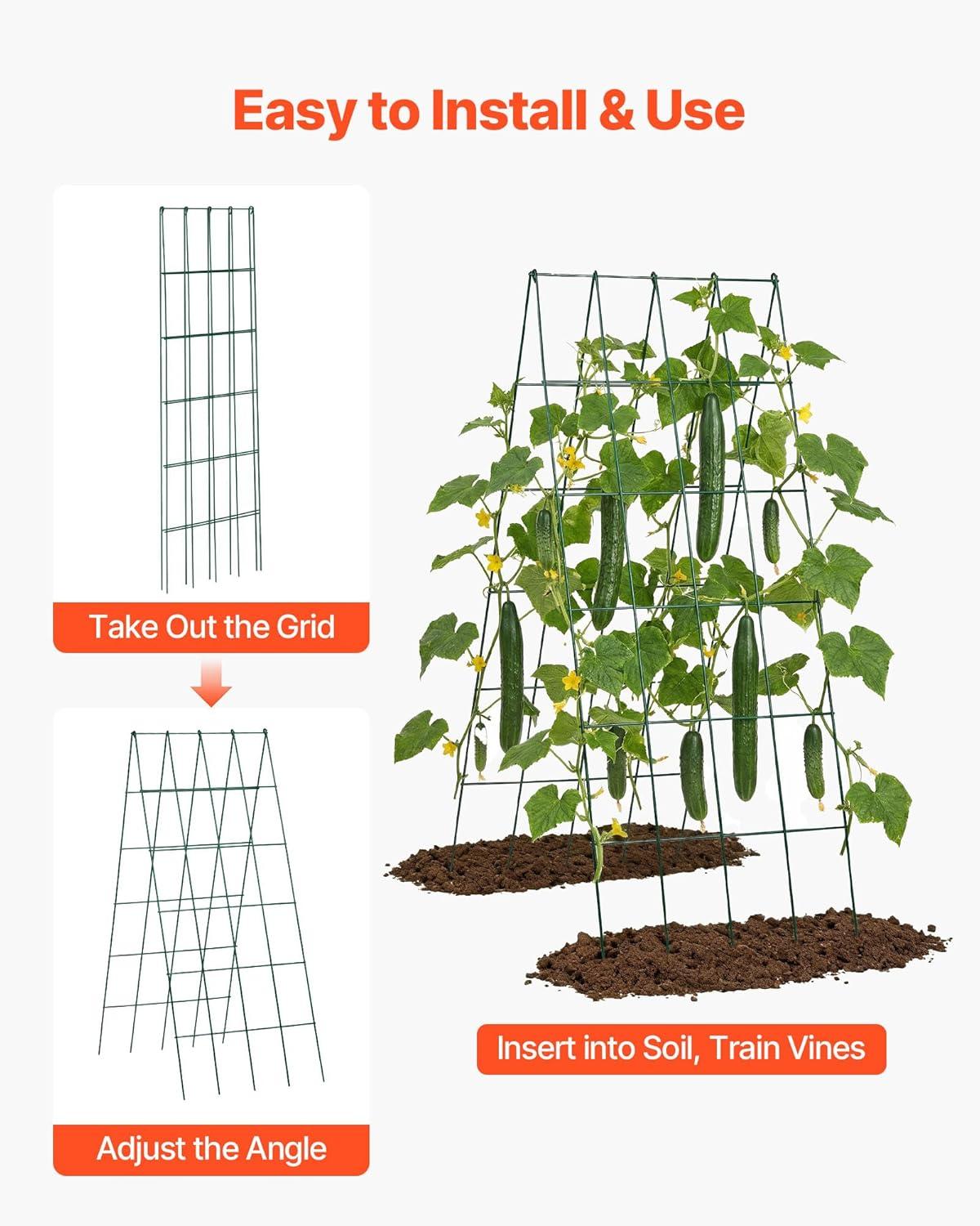 image:imageVEVOR Cucumber Trellis No Assembly Required 39 High 2 Pack Foldable AFrame Garden Trellises for Raised Bed Metal Rustproof Outdoor Climbing Plant Support for Vine Peas Beans Tomato Flowers39 x 32