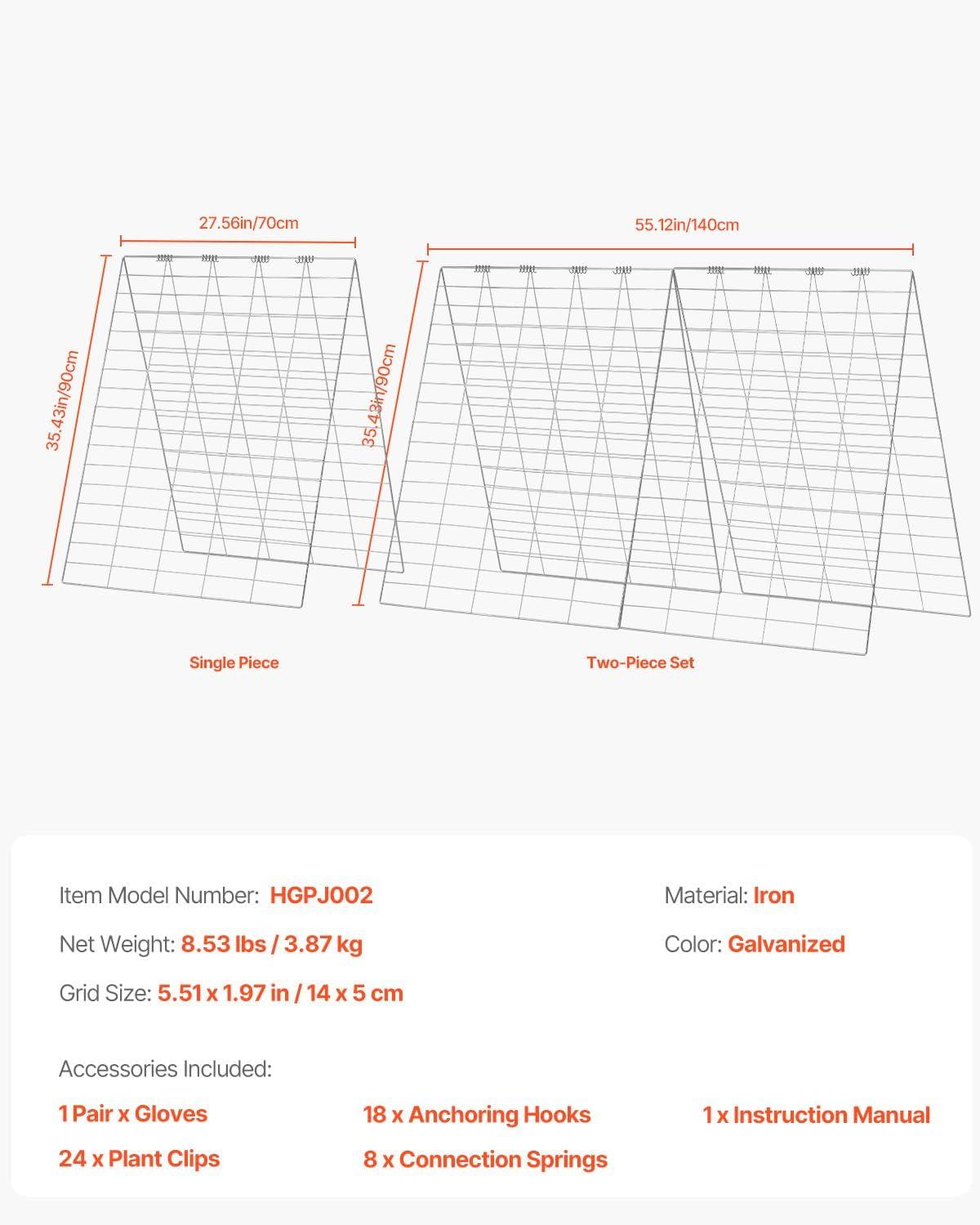 image:imageVEVOR Cucumber Trellis for Climbing Plants46 H x 32 W Foldable Cucumber Trellis Set with Plant Clips Metal Garden Trellis for Raised Bed Outdoor Plant Grow Support for Tomato Vegetable2 Pack35 W x 55 L
