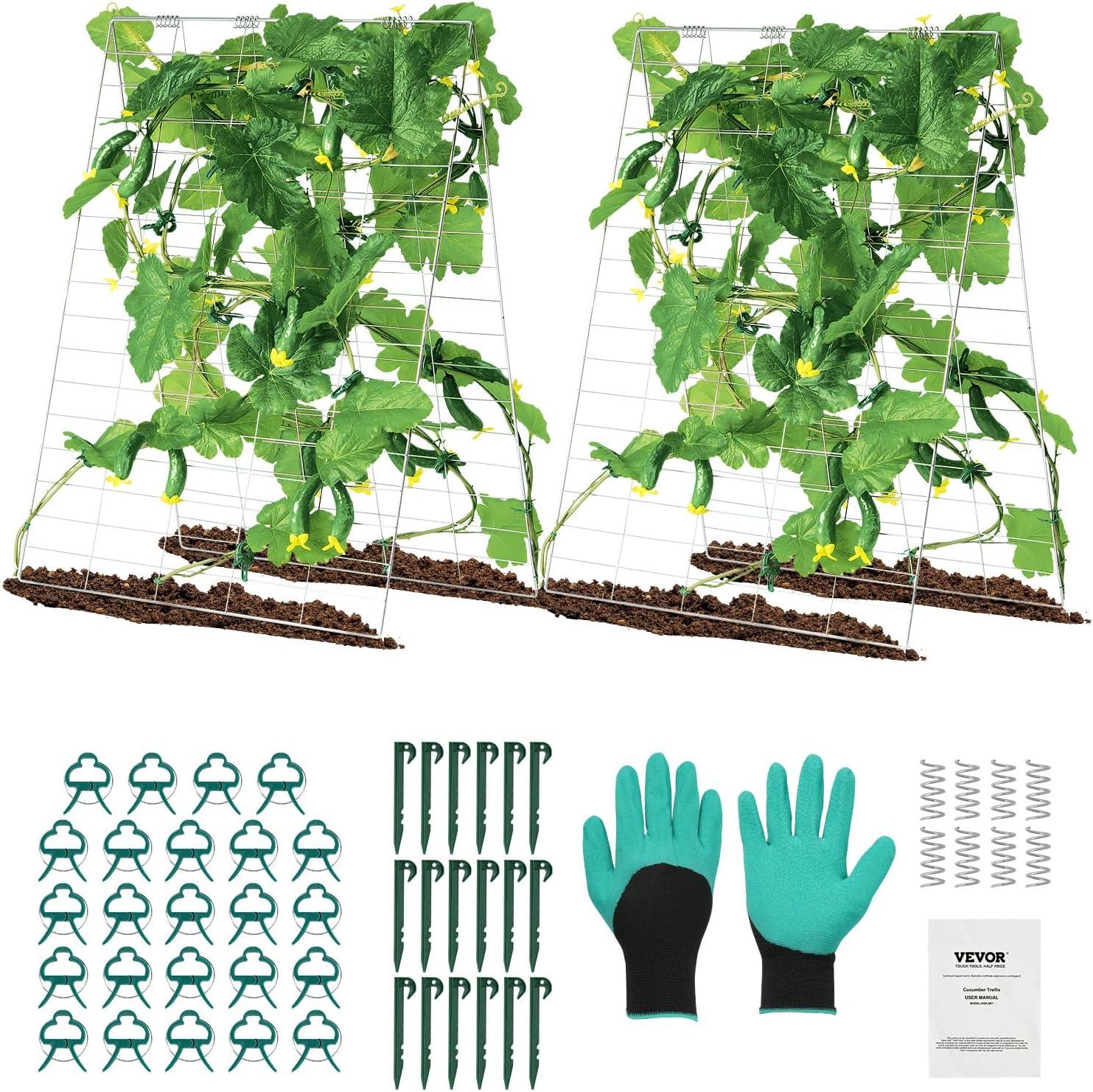 image:imageVEVOR Cucumber Trellis for Climbing Plants46 H x 32 W Foldable Cucumber Trellis Set with Plant Clips Metal Garden Trellis for Raised Bed Outdoor Plant Grow Support for Tomato Vegetable2 Pack35 W x 55 L