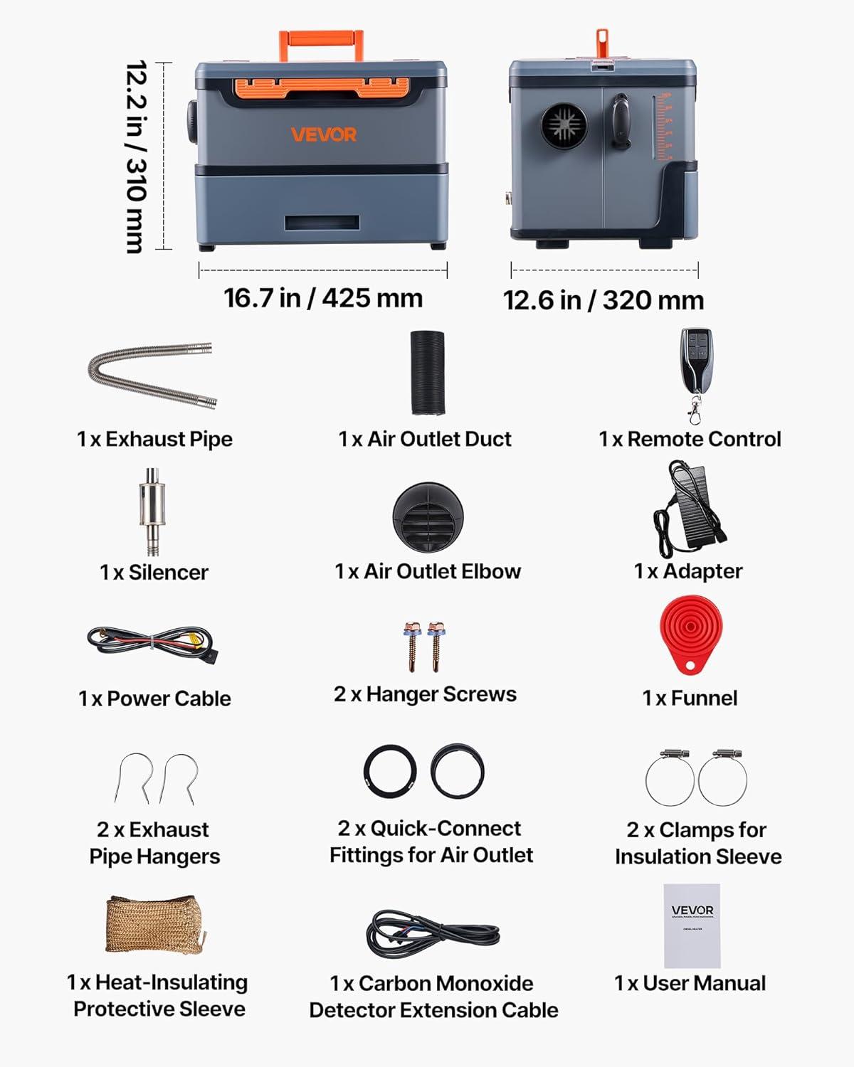 image:imageVEVOR Diesel Heater 8KW DC 12V24V All in One Portable Diesel Air Heater with Bluetooth APP Control Remote Control and LCD Screen 19 Gal Fuel Tank for Trucks Vans RVs Campers and GaragesGray