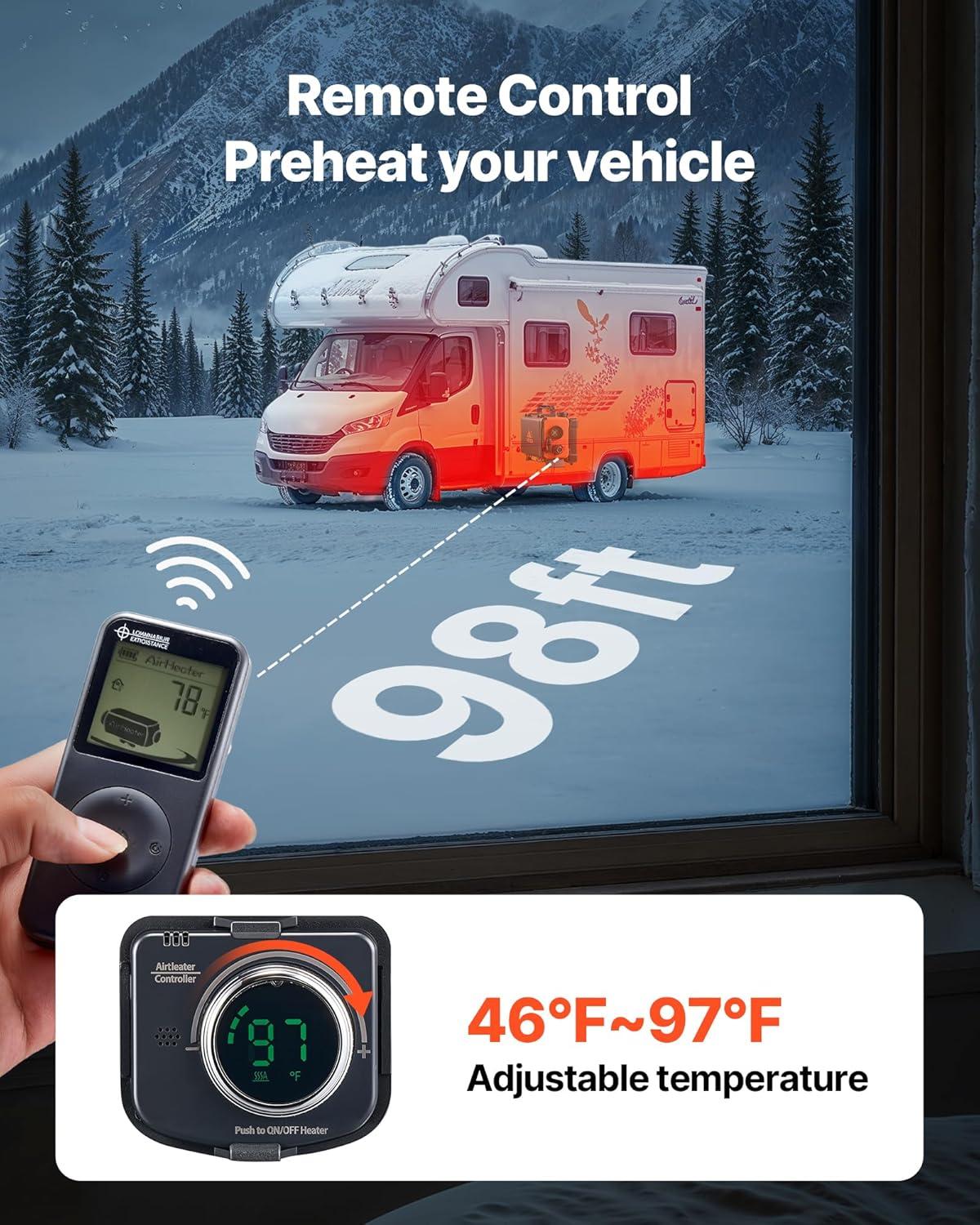 image:imageVEVOR Diesel Heater 8KW DC 12V24V All in One Portable Diesel Air Heater with Bluetooth APP Control Remote Control and LCD Screen 19 Gal Fuel Tank for Trucks Vans RVs Campers and GaragesBlackOrange