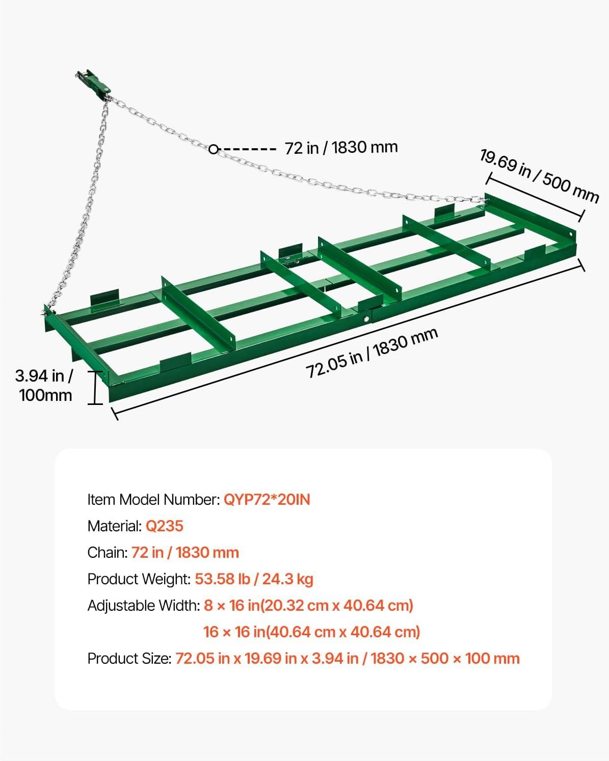 image:imageVEVOR Drag Harrow 4 ft Heavy Duty Tow Behind Drag Harrow with Adjustable Bars amp 72 in Chain Driveway Grader Landscape Rake for ATV UTV Tractor Mower Tow Behind Yard Lawn Leveling Tool6 FT Green