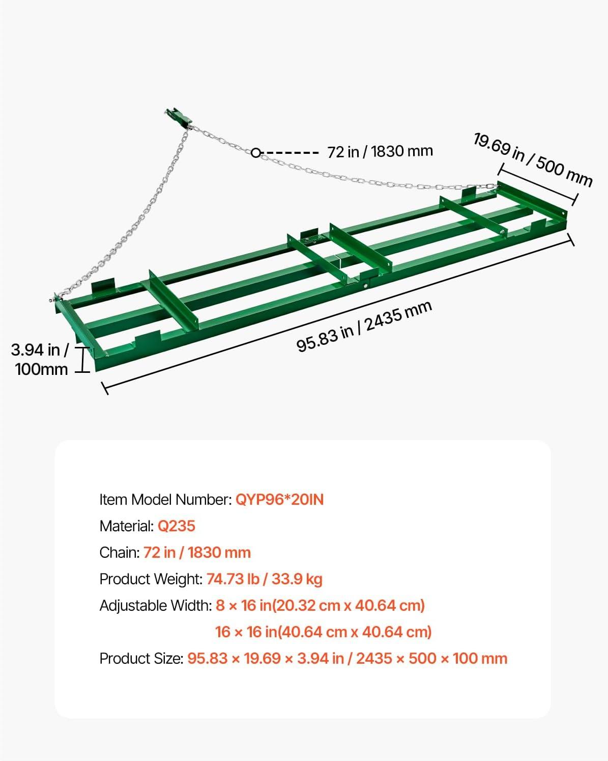 image:imageVEVOR Drag Harrow 4 ft Heavy Duty Tow Behind Drag Harrow with Adjustable Bars amp 72 in Chain Driveway Grader Landscape Rake for ATV UTV Tractor Mower Tow Behind Yard Lawn Leveling Tool8 FT Green