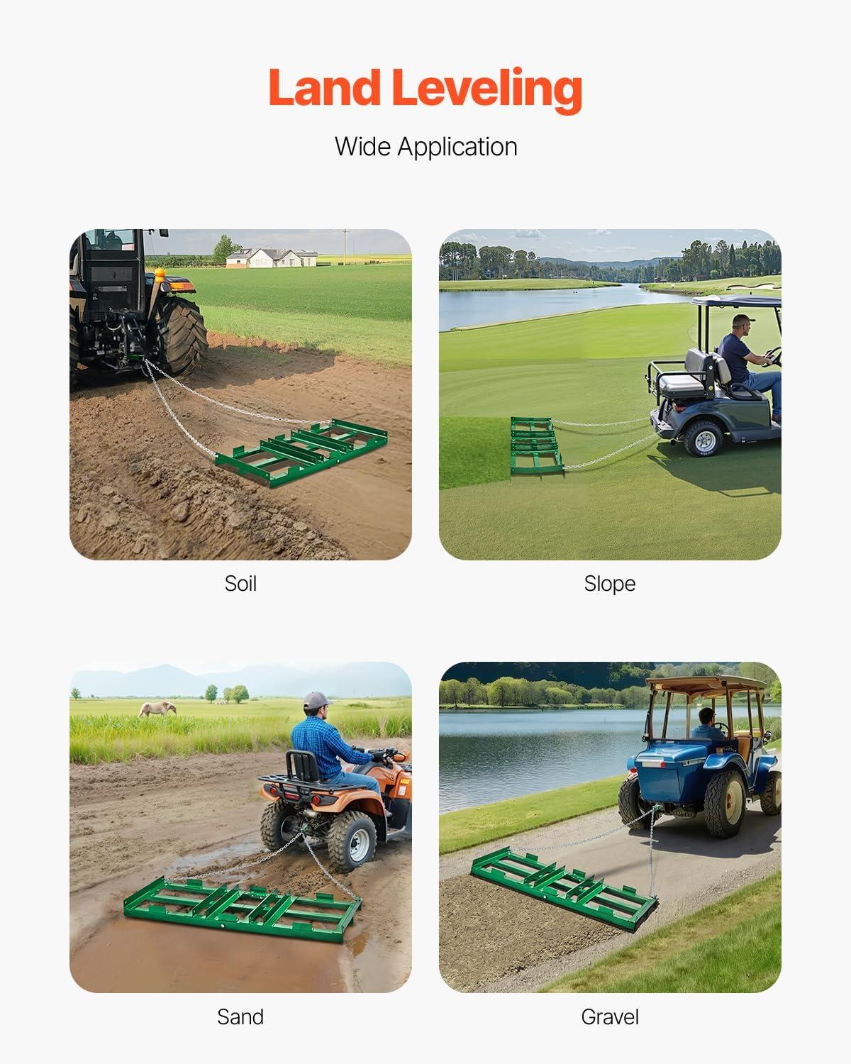 image:imageVEVOR Drag Harrow 4 ft Heavy Duty Tow Behind Drag Harrow with Adjustable Bars amp 72 in Chain Driveway Grader Landscape Rake for ATV UTV Tractor Mower Tow Behind Yard Lawn Leveling Tool4 FT Green