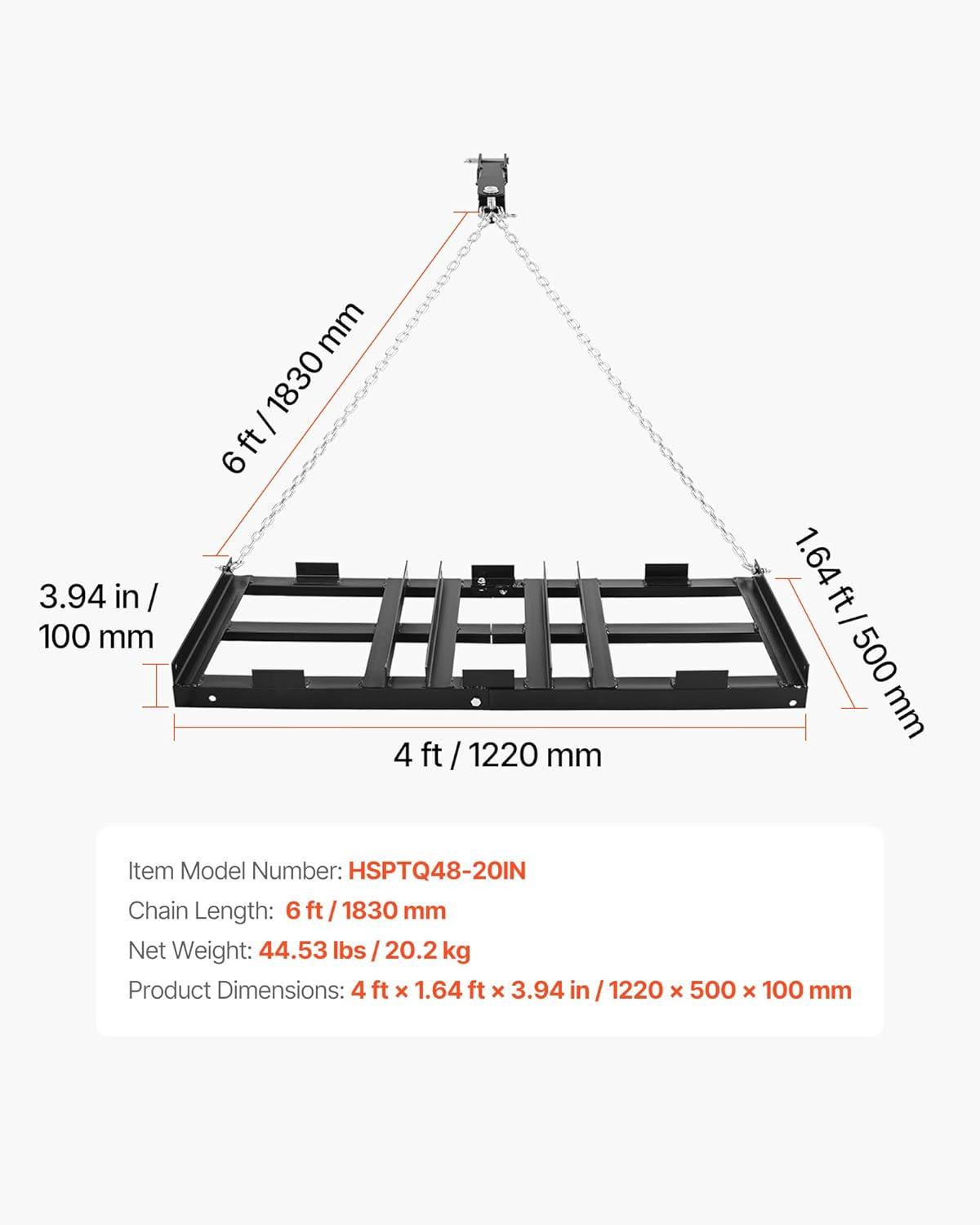 image:imageVEVOR Drag Harrow 4 ft Heavy Duty Tow Behind Drag Harrow with Adjustable Bars amp 72 in Chain Driveway Grader Landscape Rake for ATV UTV Tractor Mower Tow Behind Yard Lawn Leveling Tool4 FT Black