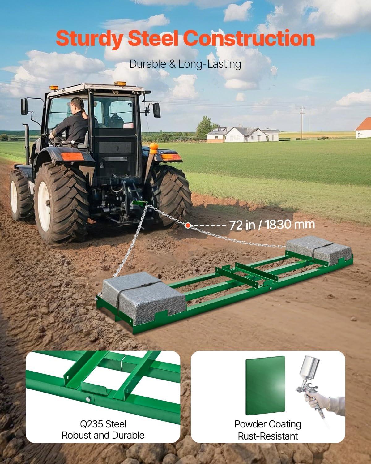image:imageVEVOR Drag Harrow 4 ft Heavy Duty Tow Behind Drag Harrow with Adjustable Bars amp 72 in Chain Driveway Grader Landscape Rake for ATV UTV Tractor Mower Tow Behind Yard Lawn Leveling Tool8 FT Green