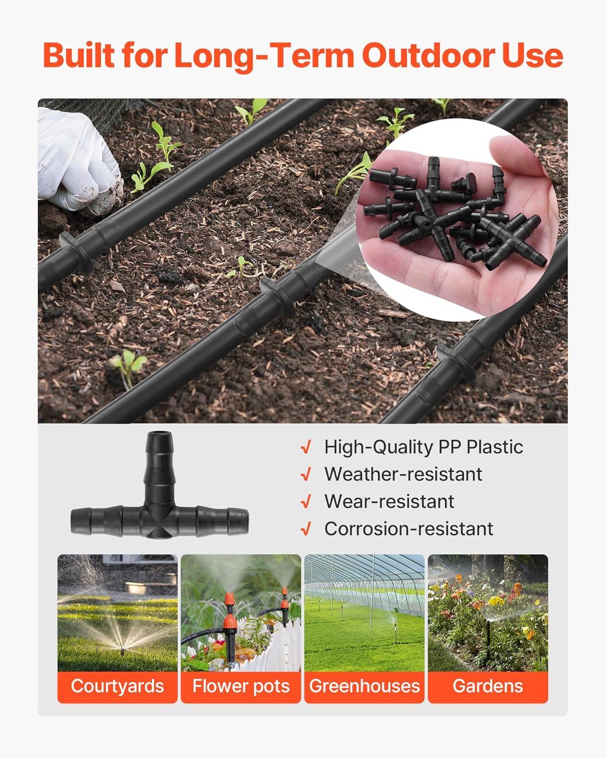image:imageVEVOR Drip Irrigation Fittings Kit for 14 Tubing 300 Pcs Drip Irrigation System Parts Tees Straight Barb 4 Way Coupling Elbows End Plug Single Barbs Barbed Connectors for Yard Garden Lawn