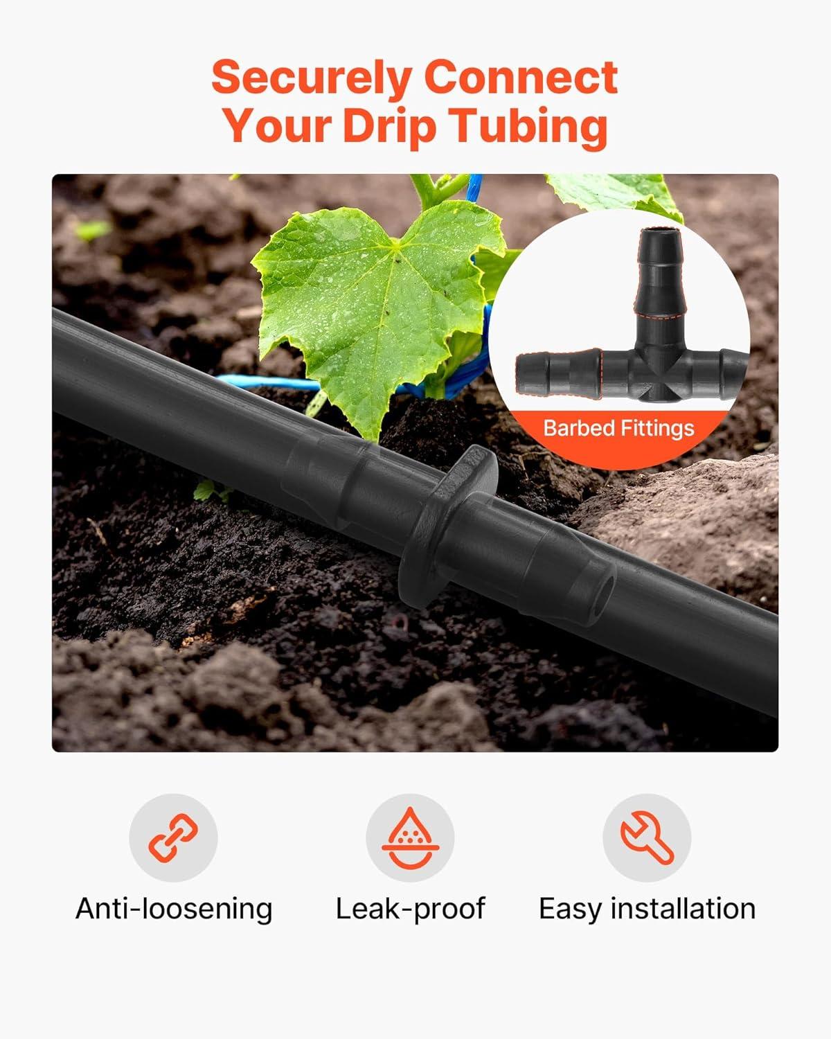 image:imageVEVOR Drip Irrigation Fittings Kit for 14 Tubing 300 Pcs Drip Irrigation System Parts Tees Straight Barb 4 Way Coupling Elbows End Plug Single Barbs Barbed Connectors for Yard Garden Lawn