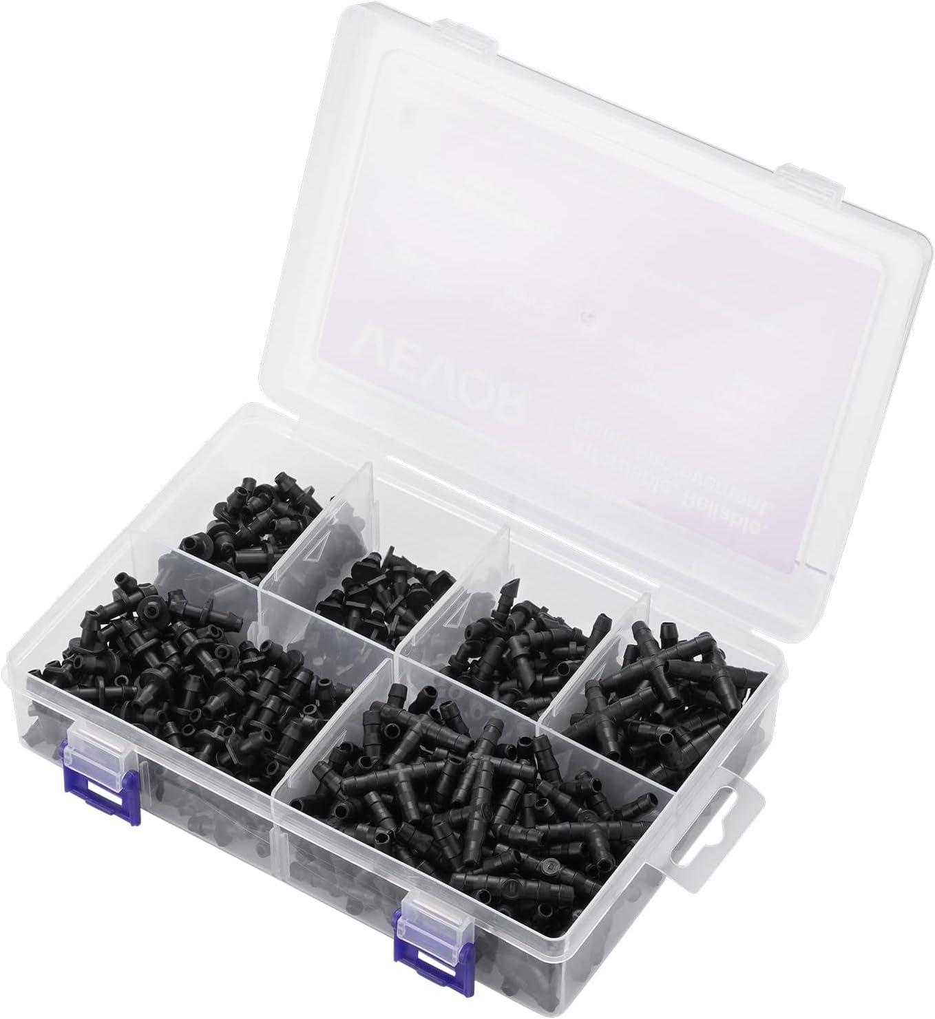 image:imageVEVOR Drip Irrigation Fittings Kit for 14 Tubing 300 Pcs Drip Irrigation System Parts Tees Straight Barb 4 Way Coupling Elbows End Plug Single Barbs Barbed Connectors for Yard Garden Lawn