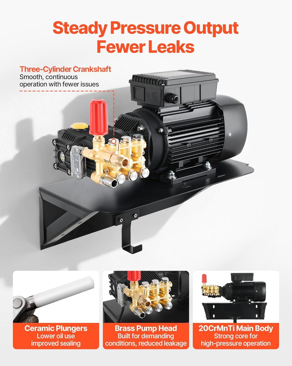 image:imageVEVOR Electric Pressure Washer Pump Kit 1220 PSI 22 GPM Triplex Power Washer Pump with 2 HP Motor 120 V Includes Wall Mount Bracket Spray Gun Wand Hose 5 Nozzles for Washing Cars Gardens