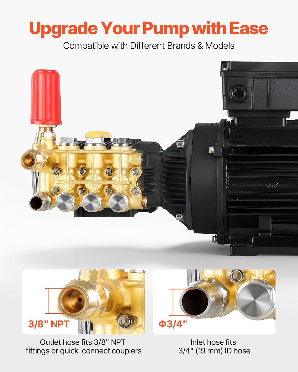 image:imageVEVOR Electric Pressure Washer Pump Kit 1220 PSI 22 GPM Triplex Power Washer Pump with 2 HP Motor 120 V Includes Wall Mount Bracket Spray Gun Wand Hose 5 Nozzles for Washing Cars Gardens