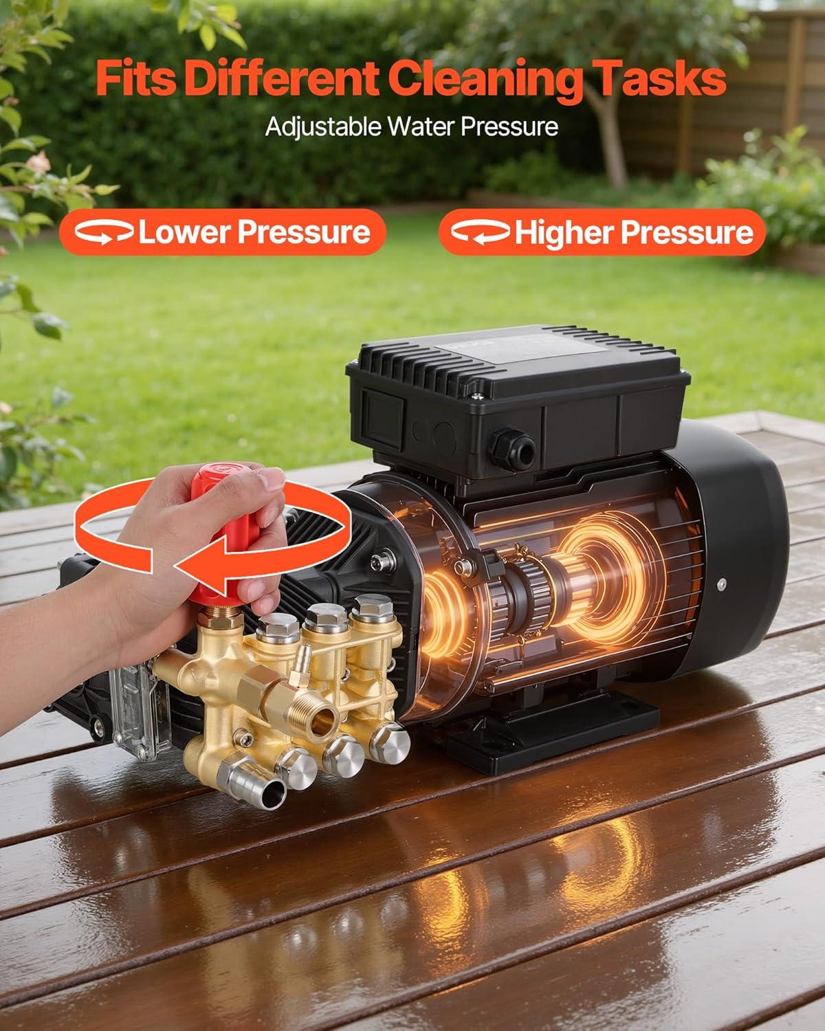 image:imageVEVOR Electric Pressure Washer Pump Kit 1220 PSI 22 GPM Triplex Power Washer Pump with 2 HP Motor 120 V Includes Wall Mount Bracket Spray Gun Wand Hose 5 Nozzles for Washing Cars Gardens