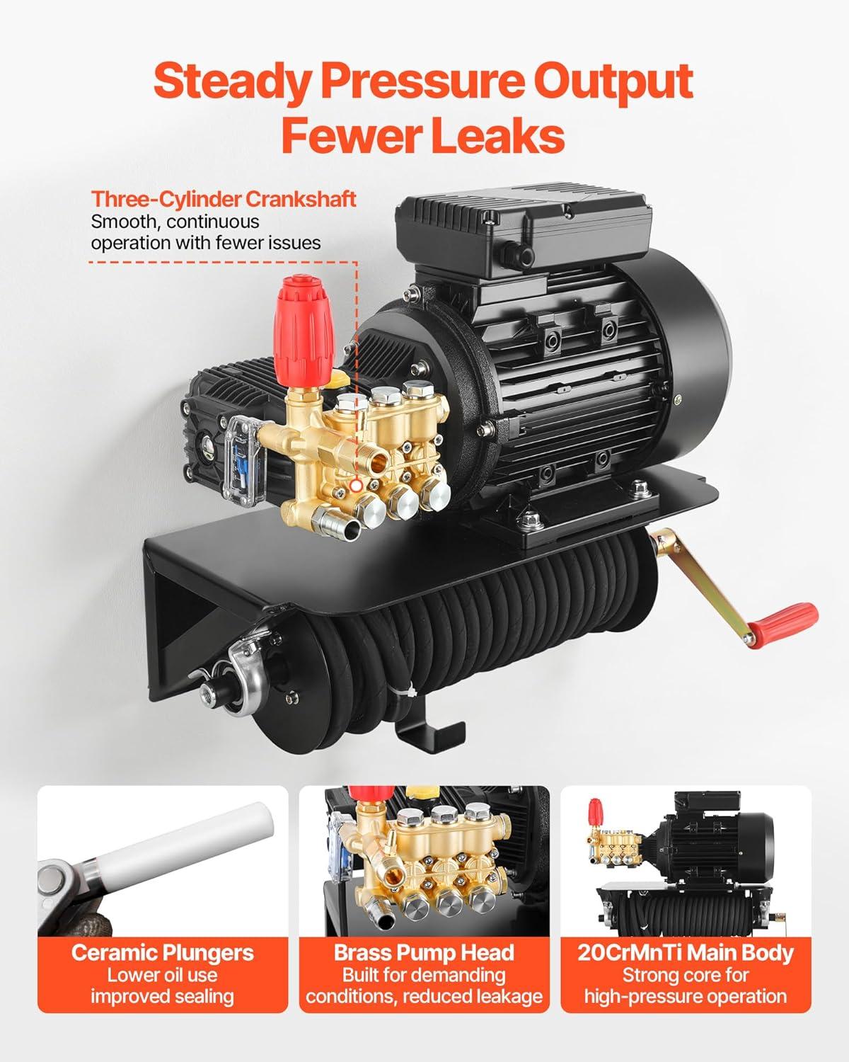 image:imageVEVOR Electric Pressure Washer Pump Kit 1950 PSI 32 GPM Triplex Power Washer Pump with 5 HP Motor 240 V Includes Wall Mount Bracket Spray Gun Wand Hose 5 Nozzles for Washing Cars Gardens
