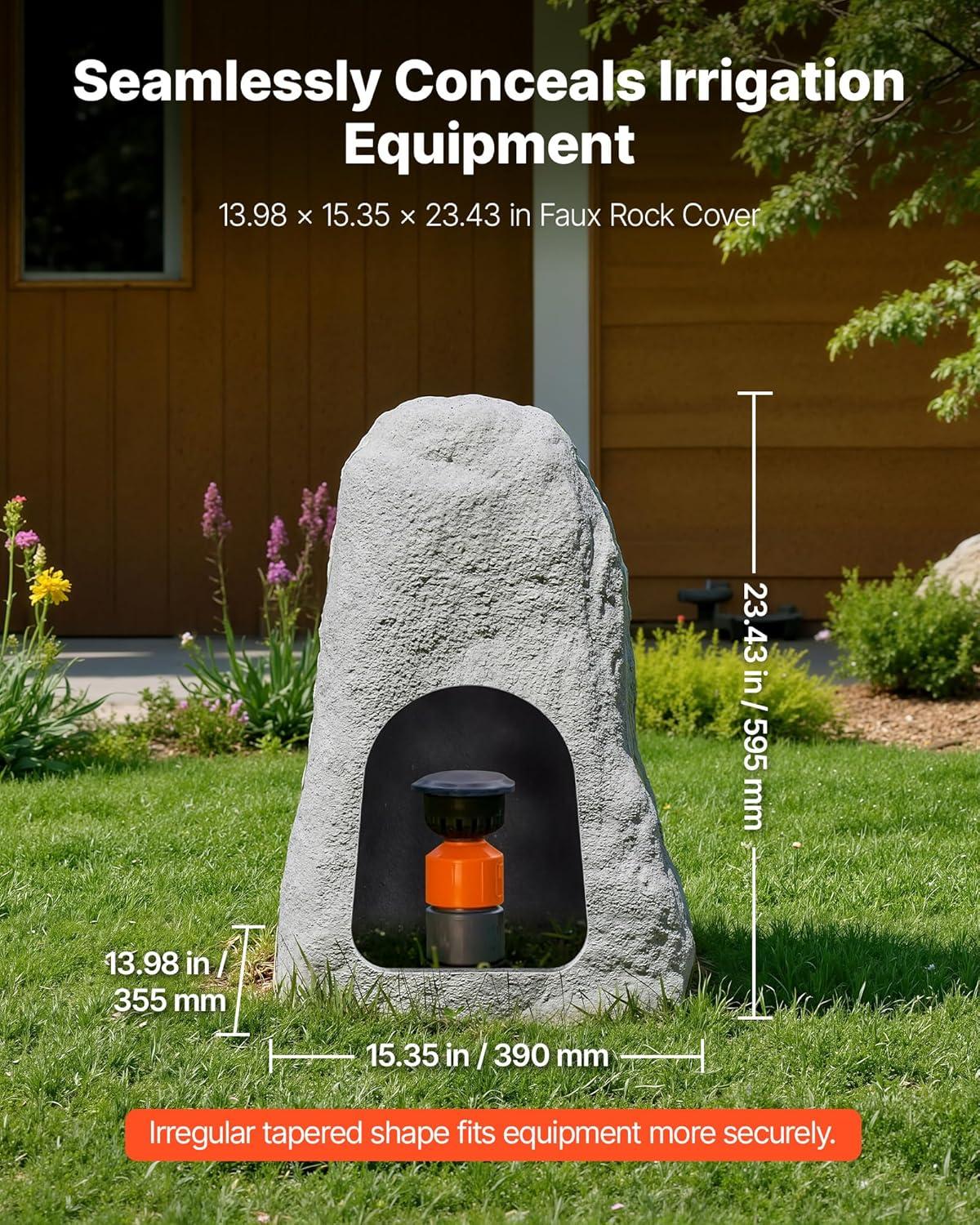 image:imageVEVOR Faux Rock Cover Outdoor Fake Rock Well Pump Cover Realistic Natural Texture Lightweight amp WeatherResistant Polyresin Artificial Boulder for Landscaping Garden Yard Dcor Brown Small SizeIrregular coneMedium sizelight grey