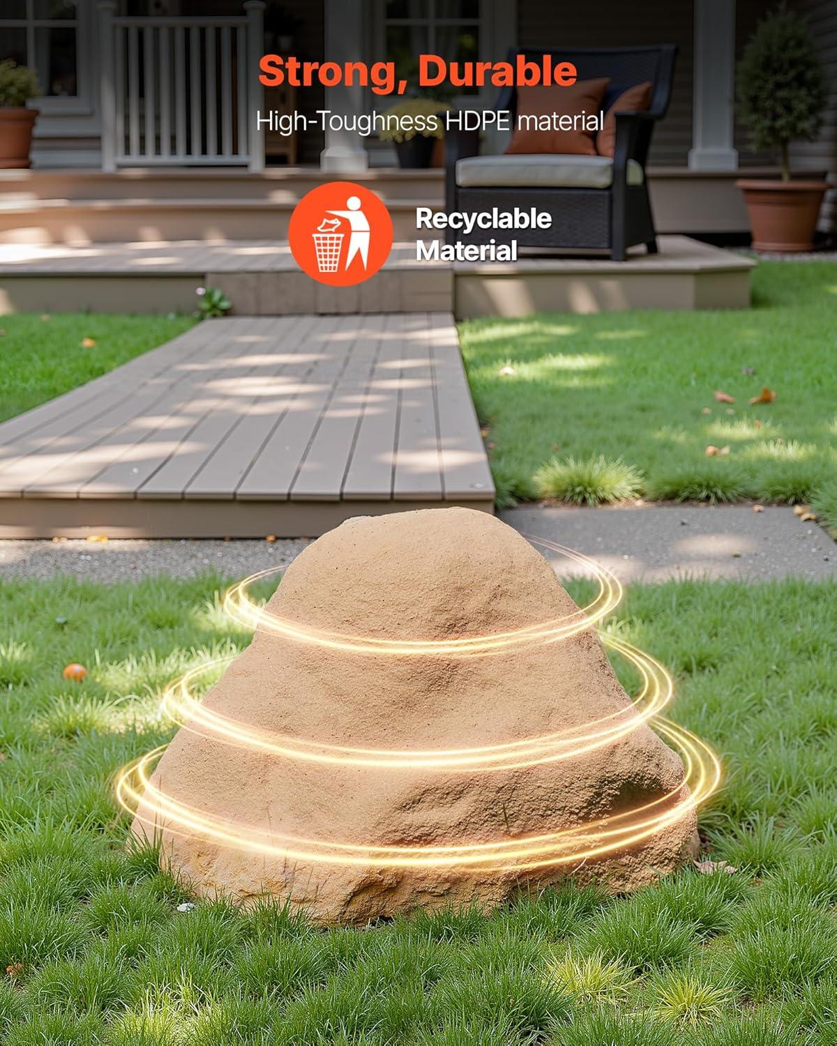 image:imageVEVOR Faux Rock Cover Outdoor Fake Rock Well Pump Cover Realistic Natural Texture Lightweight amp WeatherResistant Polyresin Artificial Boulder for Landscaping Garden Yard Dcor Brown Small SizeIrregular conesmall sizesandy color