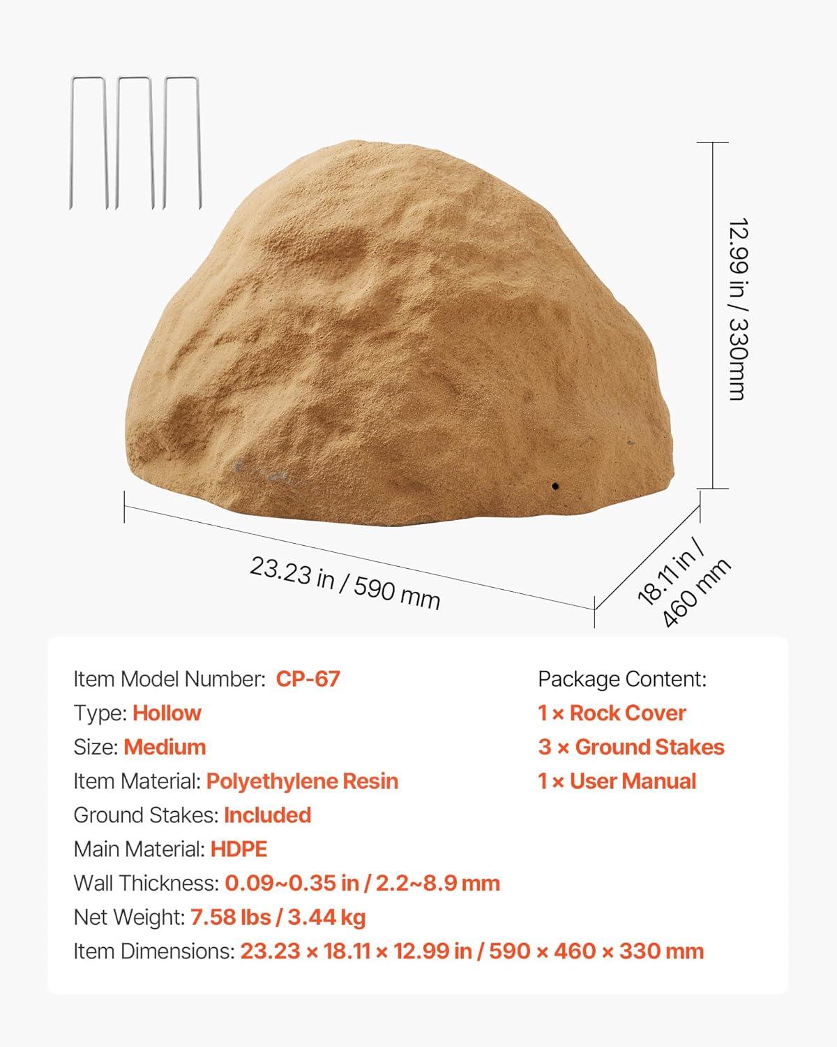 image:imageVEVOR Faux Rock Cover Outdoor Fake Rock Well Pump Cover Realistic Natural Texture Lightweight amp WeatherResistant Polyresin Artificial Boulder for Landscaping Garden Yard Dcor Brown Small SizeIrregular ovalMedium sizesandy yellow