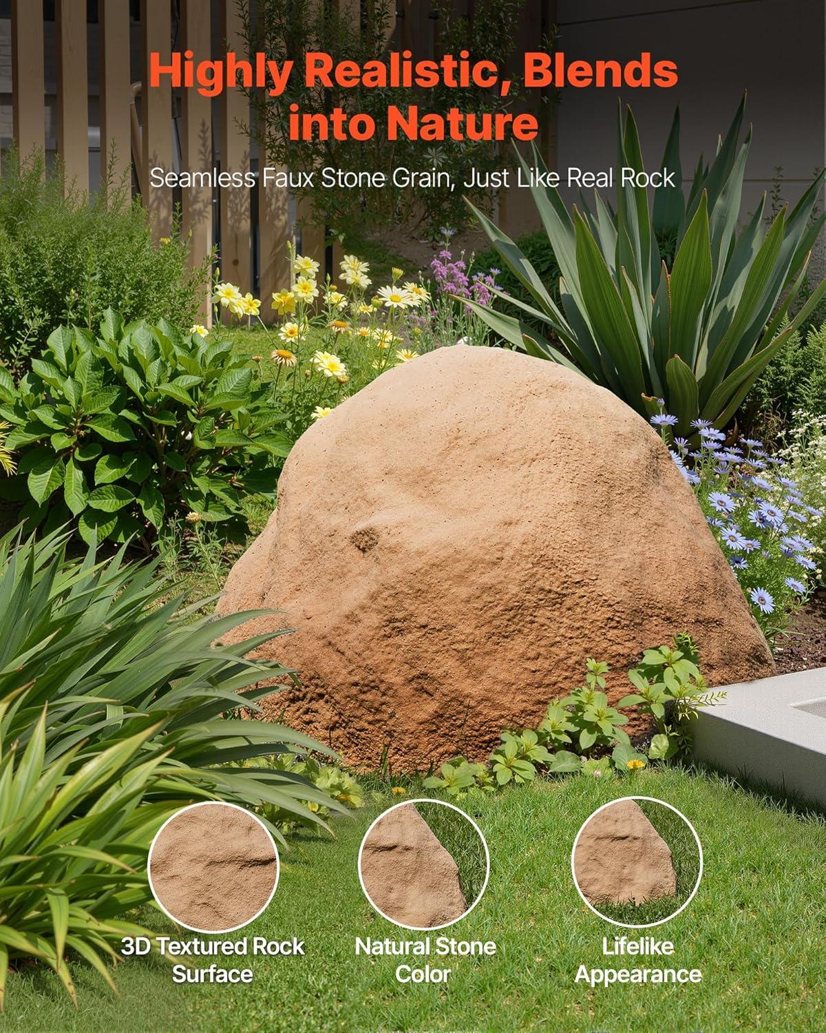 image:imageVEVOR Faux Rock Cover Outdoor Fake Rock Well Pump Cover Realistic Natural Texture Lightweight amp WeatherResistant Polyresin Artificial Boulder for Landscaping Garden Yard Dcor Brown Small SizeIrregular ovalMedium sizesandy yellow