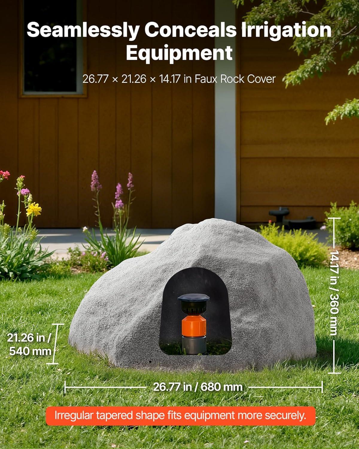 image:imageVEVOR Faux Rock Cover Outdoor Fake Rock Well Pump Cover Realistic Natural Texture Lightweight amp WeatherResistant Polyresin Artificial Boulder for Landscaping Garden Yard Dcor Brown Small SizeIrregular ovalMediumdark grey
