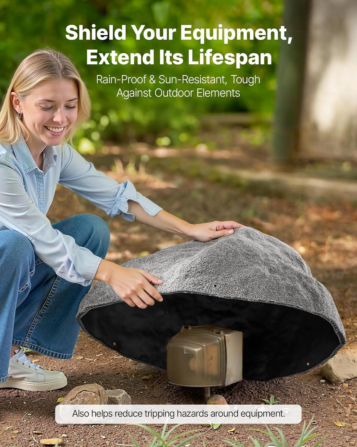 image:imageVEVOR Faux Rock Cover Outdoor Fake Rock Well Pump Cover Realistic Natural Texture Lightweight amp WeatherResistant Polyresin Artificial Boulder for Landscaping Garden Yard Dcor Brown Small SizeIrregular ovalMediumdark grey