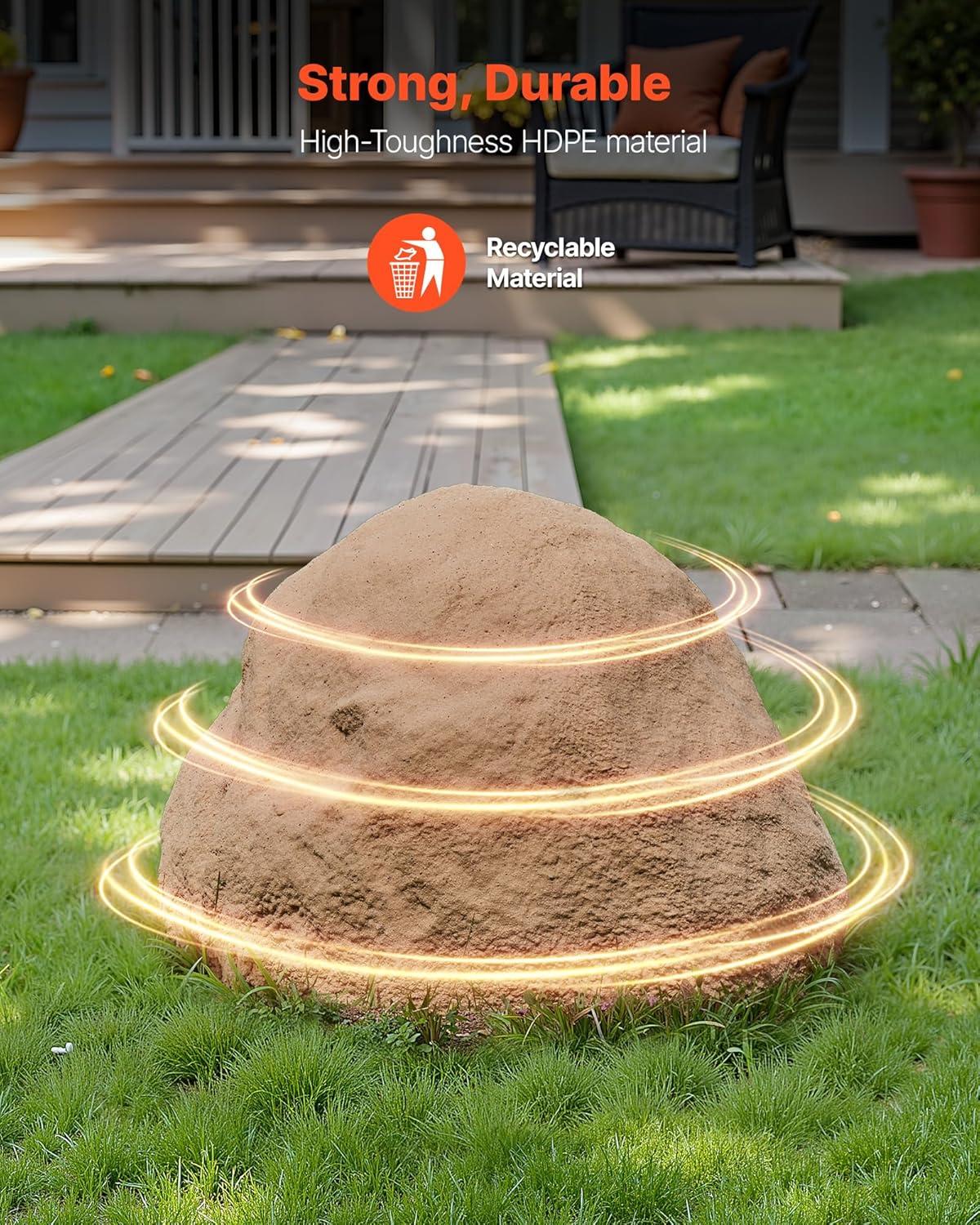 image:imageVEVOR Faux Rock Cover Outdoor Fake Rock Well Pump Cover Realistic Natural Texture Lightweight amp WeatherResistant Polyresin Artificial Boulder for Landscaping Garden Yard Dcor Brown Small SizeIrregular ovalMedium sizesandy yellow
