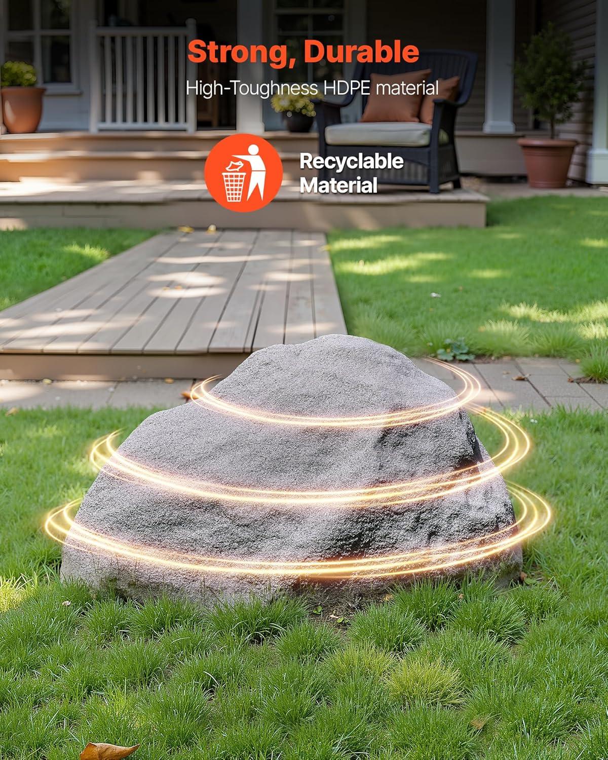 image:imageVEVOR Faux Rock Cover Outdoor Fake Rock Well Pump Cover Realistic Natural Texture Lightweight amp WeatherResistant Polyresin Artificial Boulder for Landscaping Garden Yard Dcor Brown Small SizeIrregular ovalMediumdark grey