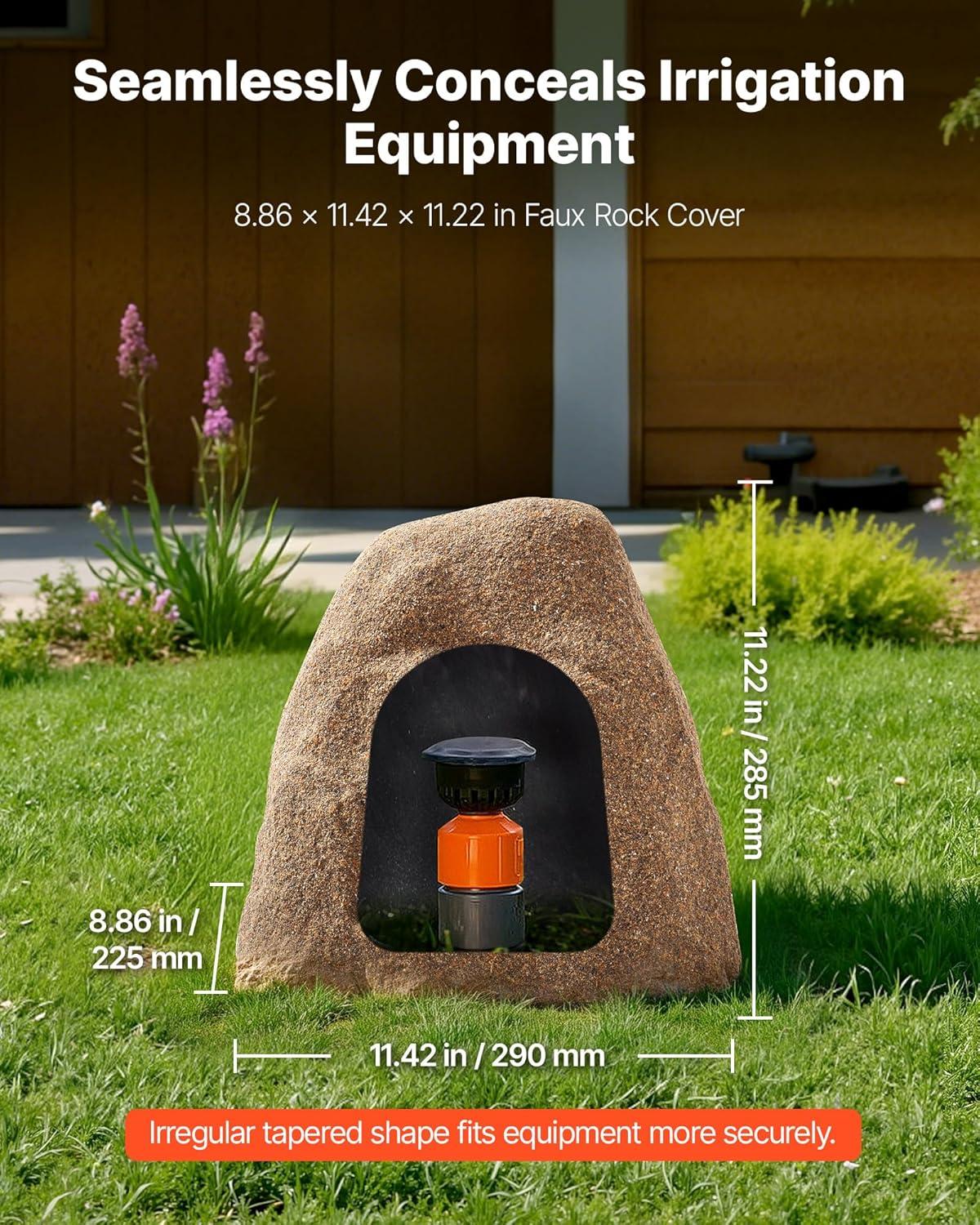 image:imageVEVOR Faux Rock Cover Outdoor Fake Rock Well Pump Cover Realistic Natural Texture Lightweight amp WeatherResistant Polyresin Artificial Boulder for Landscaping Garden Yard Dcor Brown Small SizeIrregular conesmall sizesandy yellow