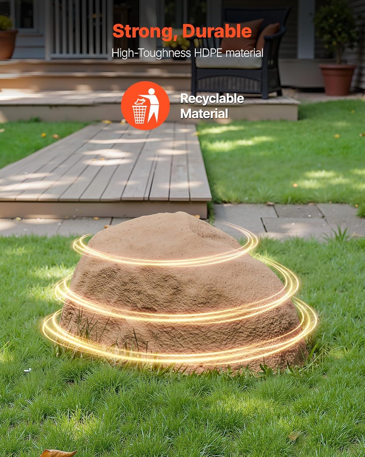 image:imageVEVOR Faux Rock Cover Outdoor Fake Rock Well Pump Cover Realistic Natural Texture Lightweight amp WeatherResistant Polyresin Artificial Boulder for Landscaping Garden Yard Dcor Brown Small SizeIrregular ovalsmall sizesandy yellow