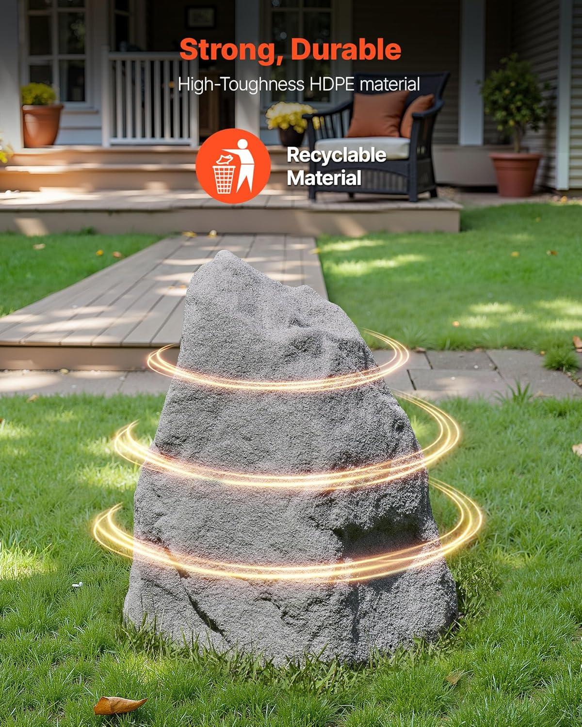 image:imageVEVOR Faux Rock Cover Outdoor Fake Rock Well Pump Cover Realistic Natural Texture Lightweight amp WeatherResistant Polyresin Artificial Boulder for Landscaping Garden Yard Dcor Brown Small SizeIrregular coneMedium sizedark grey