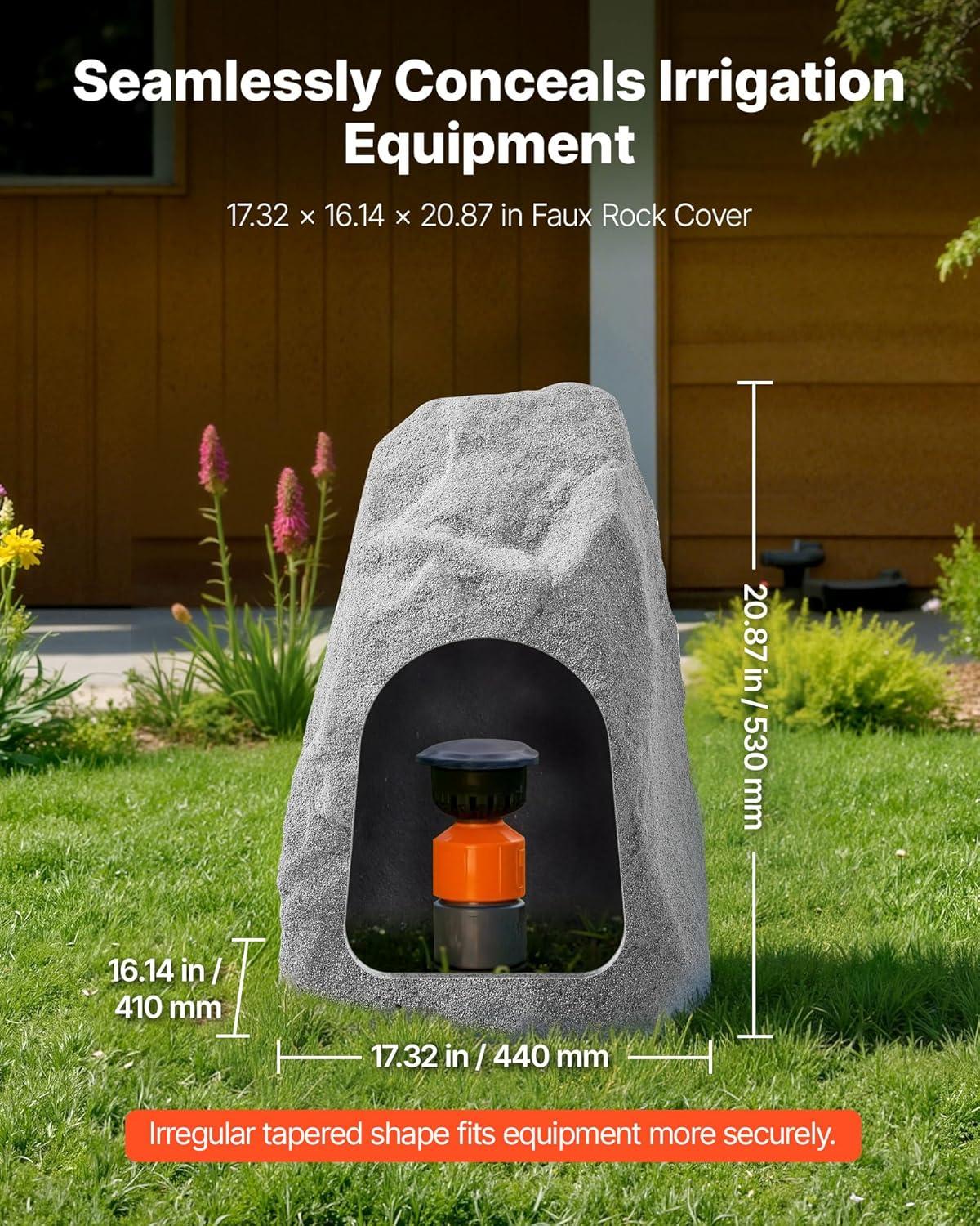 image:imageVEVOR Faux Rock Cover Outdoor Fake Rock Well Pump Cover Realistic Natural Texture Lightweight amp WeatherResistant Polyresin Artificial Boulder for Landscaping Garden Yard Dcor Brown Small SizeIrregular coneMedium sizedark grey