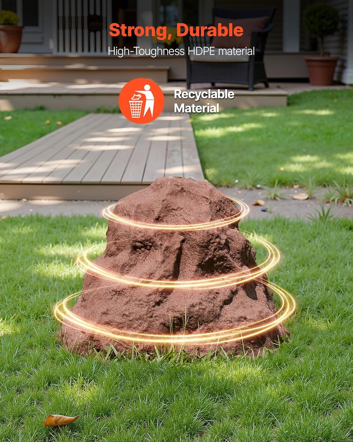 image:imageVEVOR Faux Rock Cover Outdoor Fake Rock Well Pump Cover Realistic Natural Texture Lightweight amp WeatherResistant Polyresin Artificial Boulder for Landscaping Garden Yard Dcor Brown Small SizeIrregular conesmall sizebrown