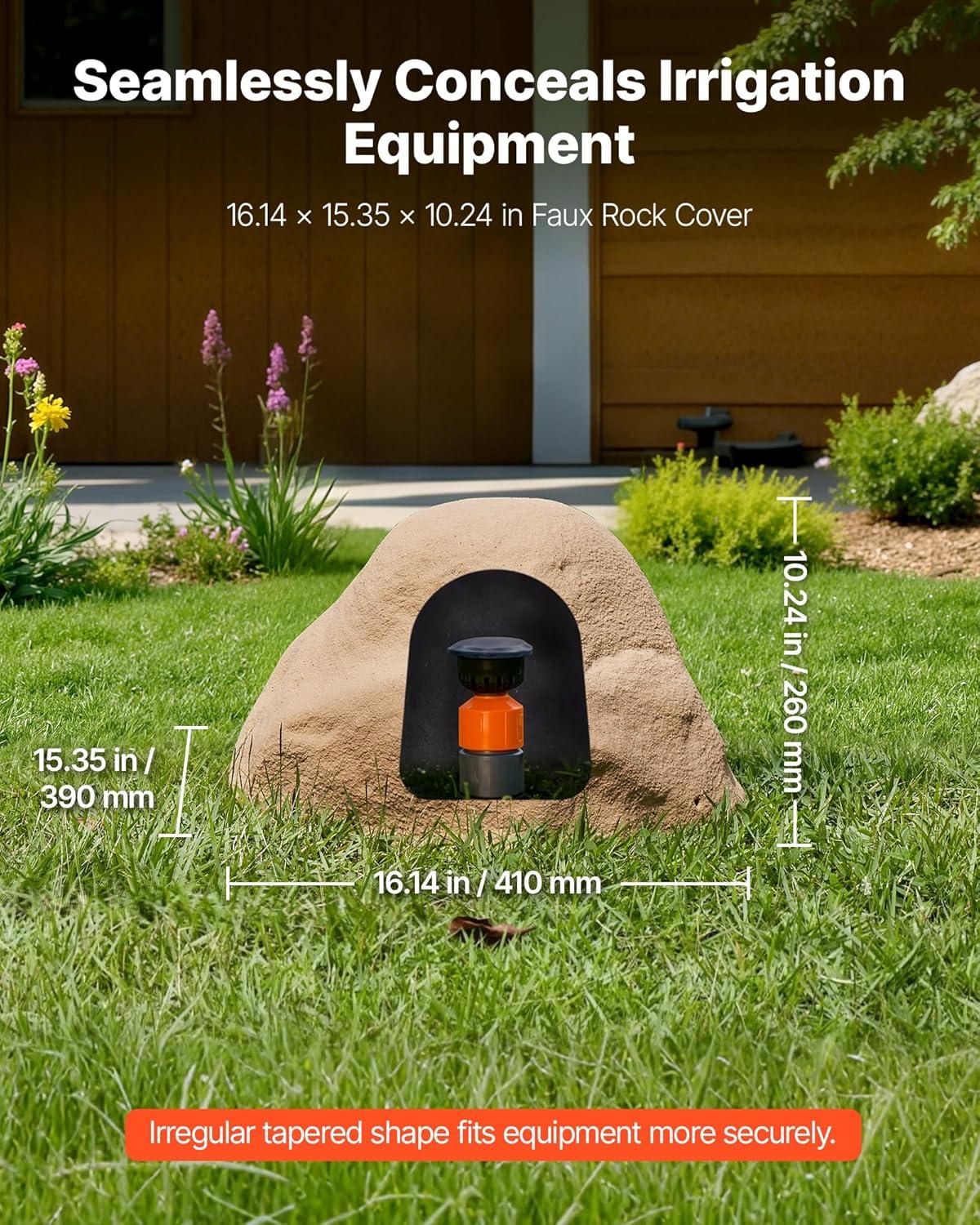 image:imageVEVOR Faux Rock Cover Outdoor Fake Rock Well Pump Cover Realistic Natural Texture Lightweight amp WeatherResistant Polyresin Artificial Boulder for Landscaping Garden Yard Dcor Brown Small SizeIrregular conesmall sizesandy color