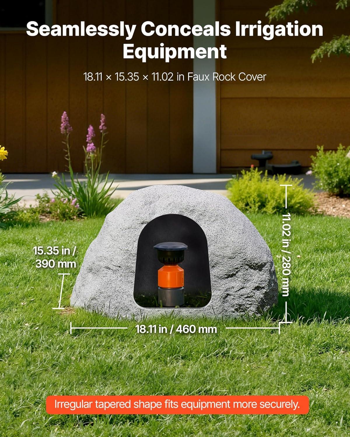 image:imageVEVOR Faux Rock Cover Outdoor Fake Rock Well Pump Cover Realistic Natural Texture Lightweight amp WeatherResistant Polyresin Artificial Boulder for Landscaping Garden Yard Dcor Brown Small SizeIrregular conesmall sizelight grey
