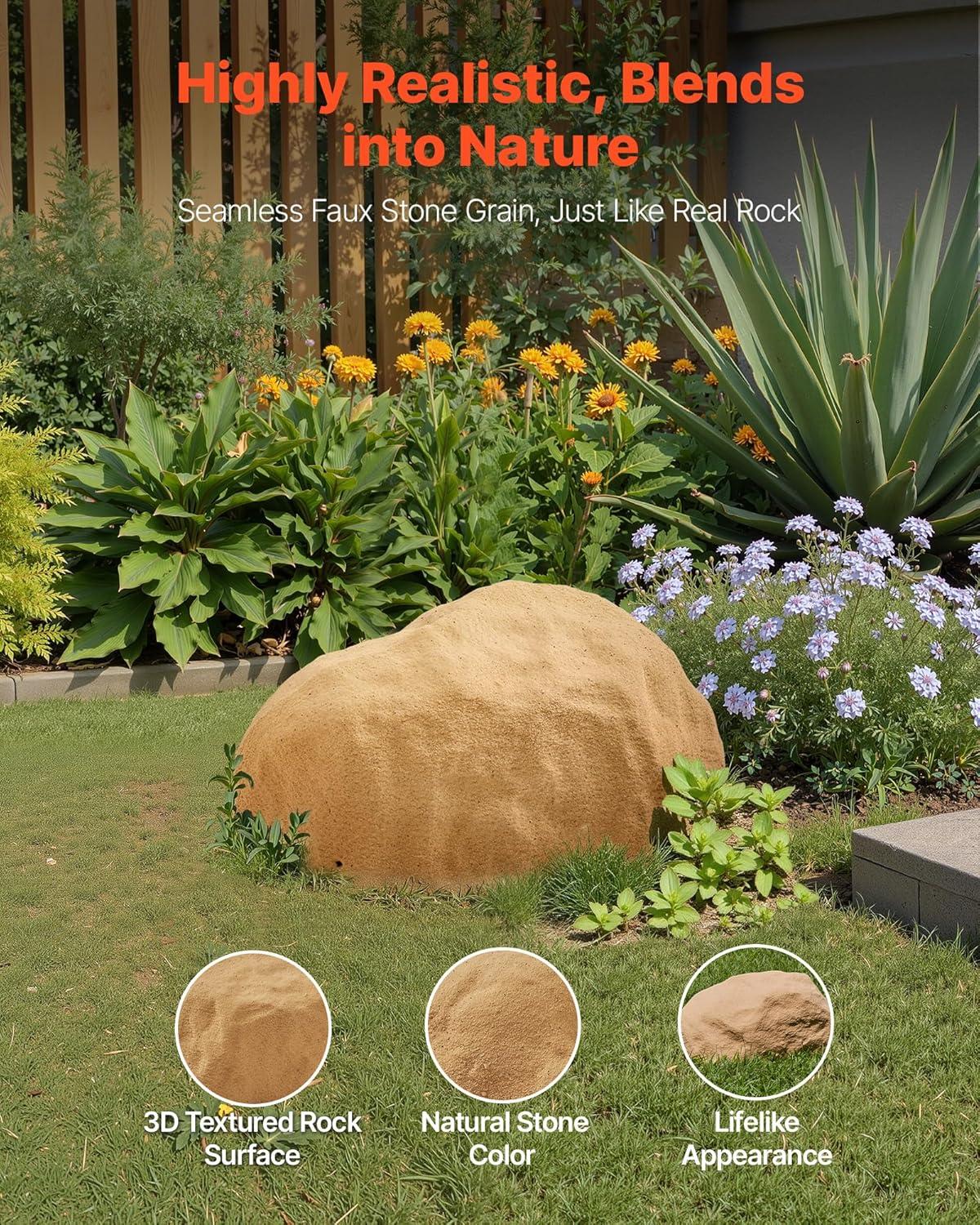 image:imageVEVOR Faux Rock Cover Outdoor Fake Rock Well Pump Cover Realistic Natural Texture Lightweight amp WeatherResistant Polyresin Artificial Boulder for Landscaping Garden Yard Dcor Brown Small SizeIrregular ovalsmall sizesandy yellow