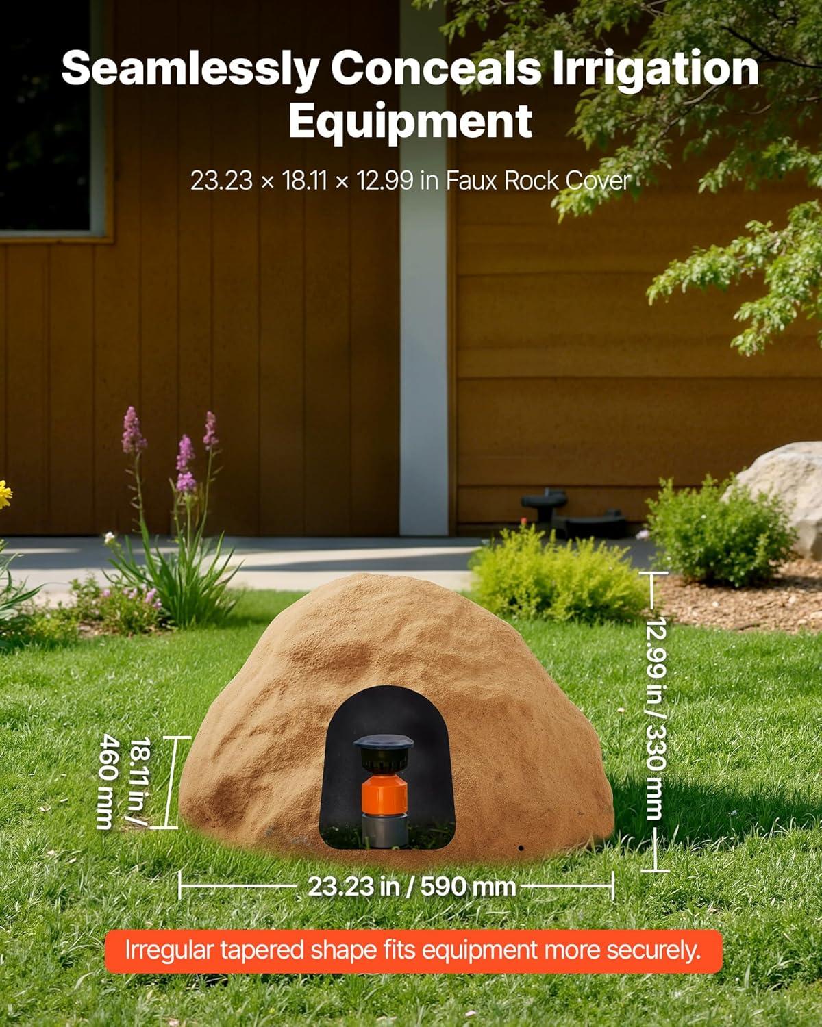 image:imageVEVOR Faux Rock Cover Outdoor Fake Rock Well Pump Cover Realistic Natural Texture Lightweight amp WeatherResistant Polyresin Artificial Boulder for Landscaping Garden Yard Dcor Brown Small SizeIrregular ovalMedium sizesandy yellow