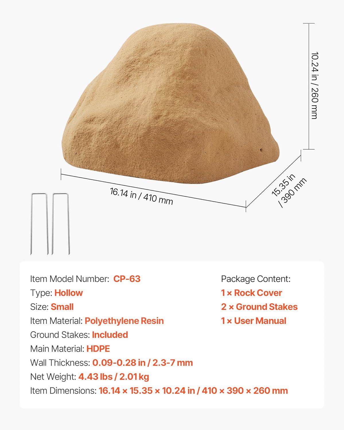 image:imageVEVOR Faux Rock Cover Outdoor Fake Rock Well Pump Cover Realistic Natural Texture Lightweight amp WeatherResistant Polyresin Artificial Boulder for Landscaping Garden Yard Dcor Brown Small SizeIrregular conesmall sizesandy color