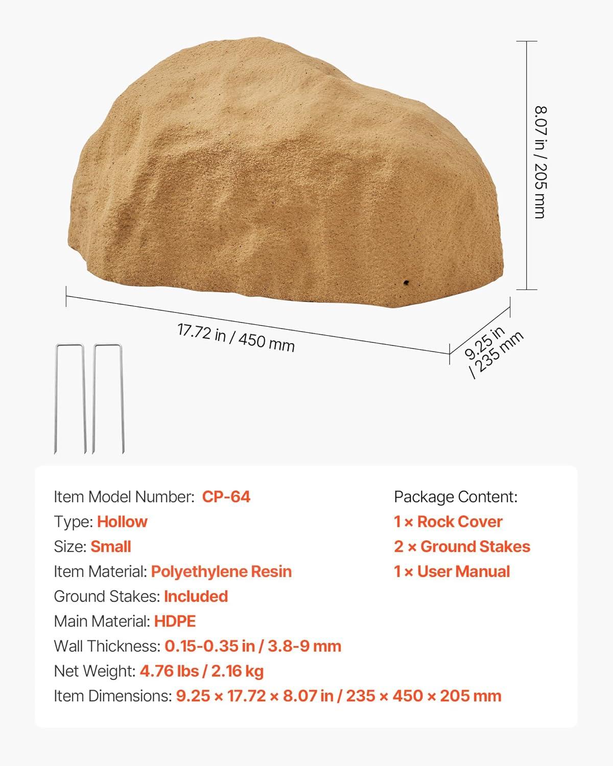 image:imageVEVOR Faux Rock Cover Outdoor Fake Rock Well Pump Cover Realistic Natural Texture Lightweight amp WeatherResistant Polyresin Artificial Boulder for Landscaping Garden Yard Dcor Brown Small SizeIrregular ovalsmall sizesandy yellow