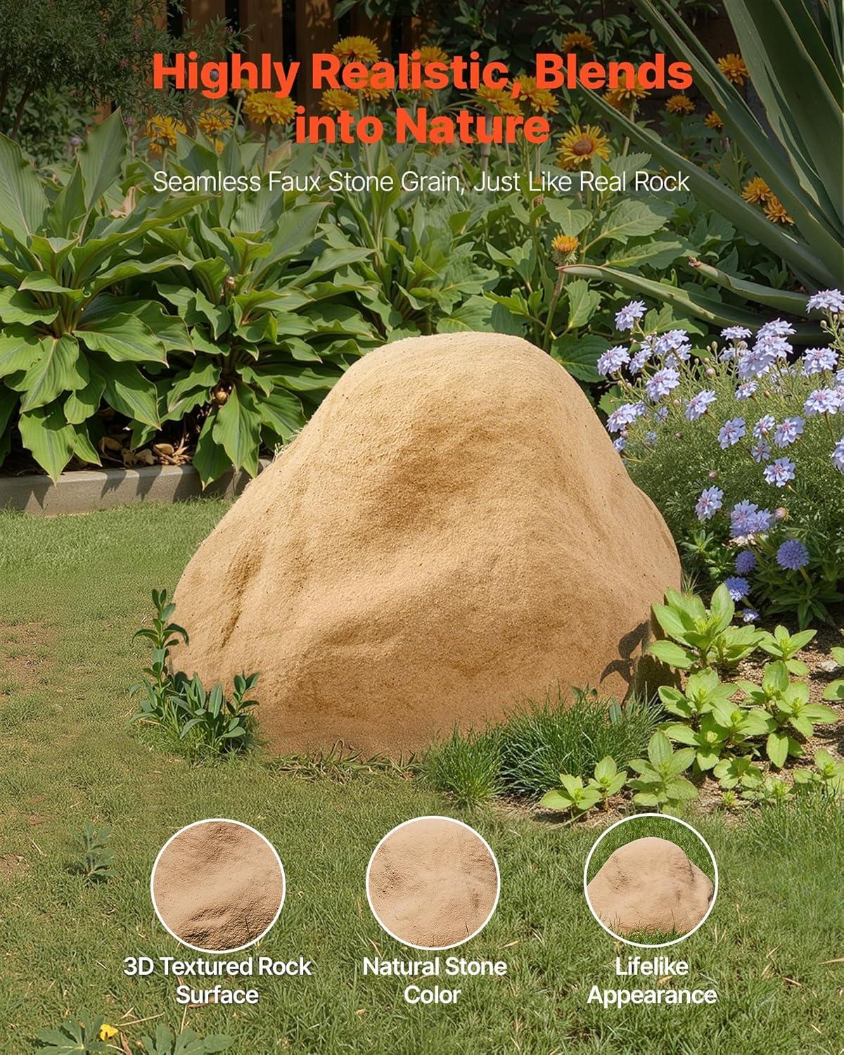 image:imageVEVOR Faux Rock Cover Outdoor Fake Rock Well Pump Cover Realistic Natural Texture Lightweight amp WeatherResistant Polyresin Artificial Boulder for Landscaping Garden Yard Dcor Brown Small SizeIrregular conesmall sizesandy color