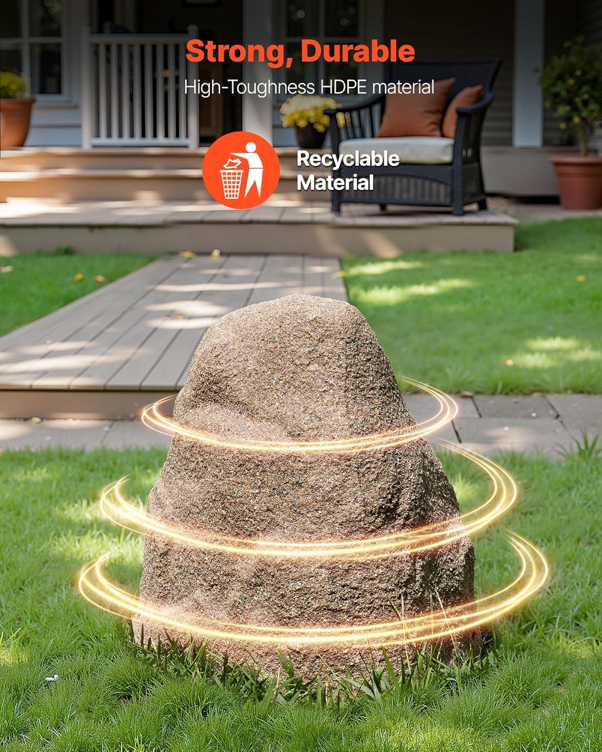 image:imageVEVOR Faux Rock Cover Outdoor Fake Rock Well Pump Cover Realistic Natural Texture Lightweight amp WeatherResistant Polyresin Artificial Boulder for Landscaping Garden Yard Dcor Brown Small SizeIrregular conesmall sizesandy yellow