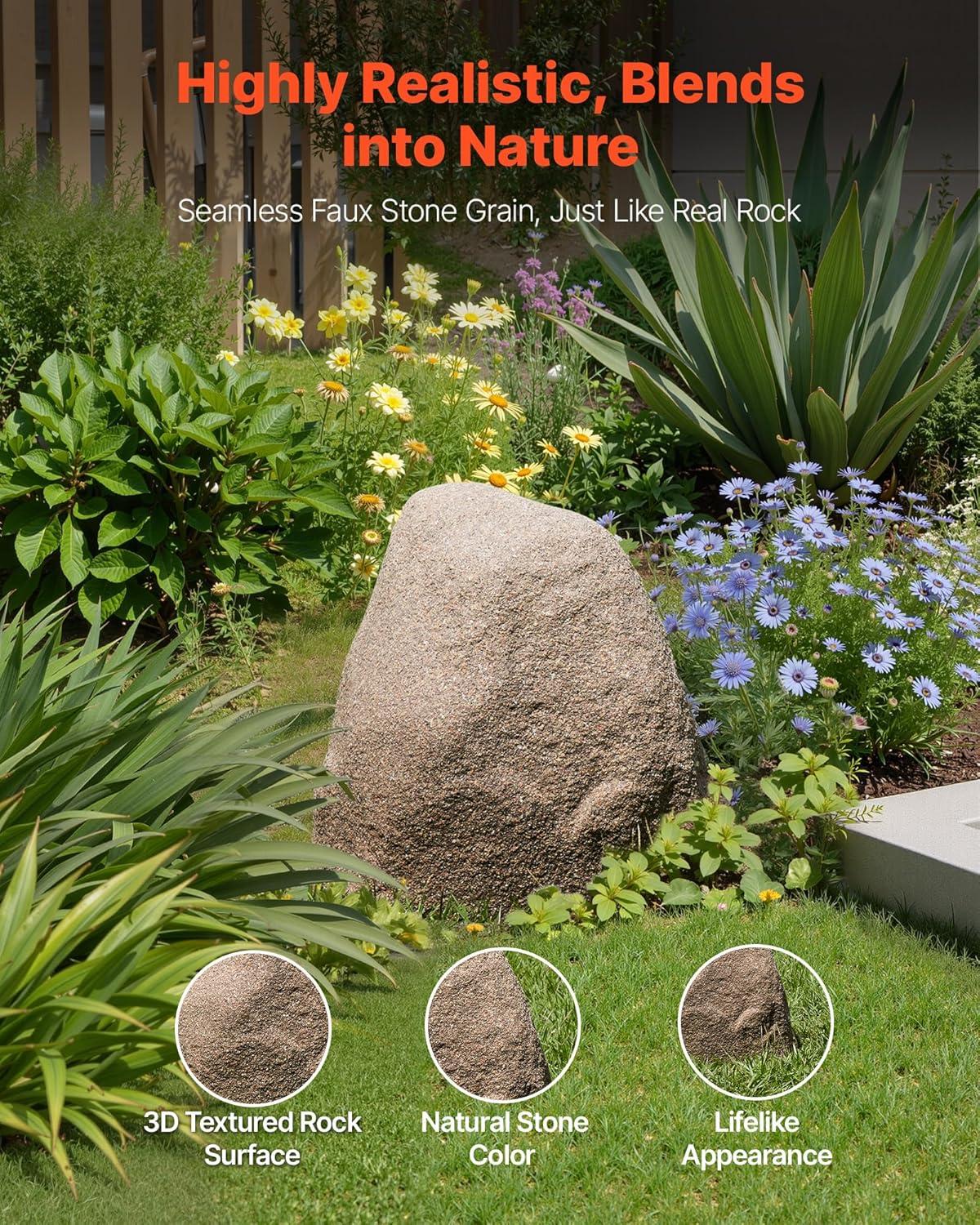 image:imageVEVOR Faux Rock Cover Outdoor Fake Rock Well Pump Cover Realistic Natural Texture Lightweight amp WeatherResistant Polyresin Artificial Boulder for Landscaping Garden Yard Dcor Brown Small SizeIrregular conesmall sizesandy yellow