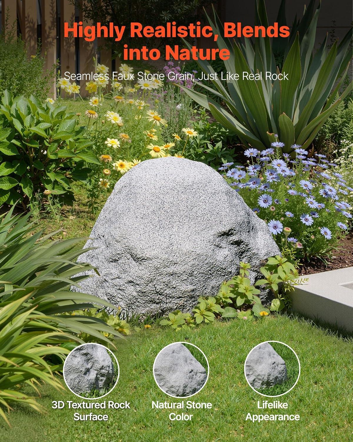 image:imageVEVOR Faux Rock Cover Outdoor Fake Rock Well Pump Cover Realistic Natural Texture Lightweight amp WeatherResistant Polyresin Artificial Boulder for Landscaping Garden Yard Dcor Brown Small SizeIrregular conesmall sizelight grey