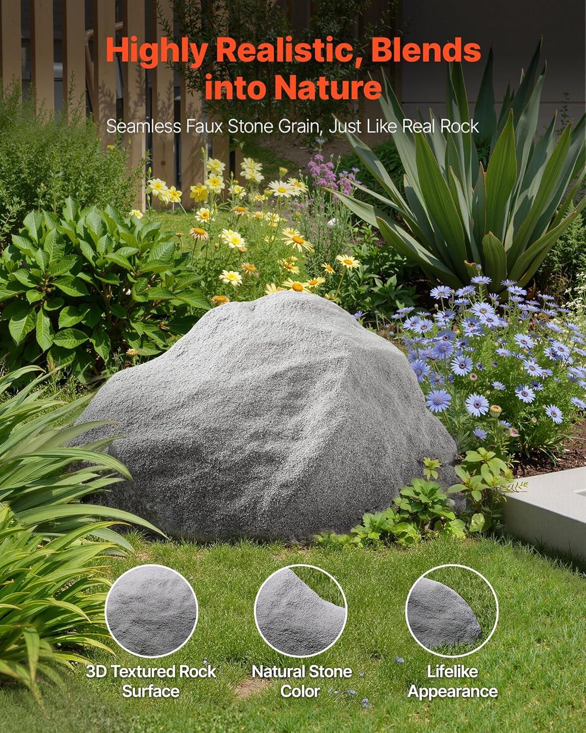 image:imageVEVOR Faux Rock Cover Outdoor Fake Rock Well Pump Cover Realistic Natural Texture Lightweight amp WeatherResistant Polyresin Artificial Boulder for Landscaping Garden Yard Dcor Brown Small SizeIrregular ovalMediumdark grey