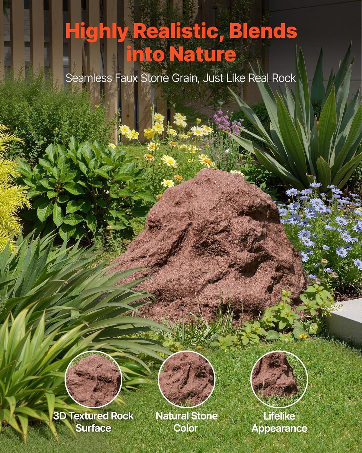 image:imageVEVOR Faux Rock Cover Outdoor Fake Rock Well Pump Cover Realistic Natural Texture Lightweight amp WeatherResistant Polyresin Artificial Boulder for Landscaping Garden Yard Dcor Brown Small SizeIrregular conesmall sizebrown