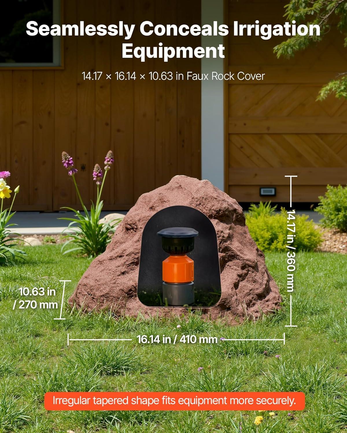 image:imageVEVOR Faux Rock Cover Outdoor Fake Rock Well Pump Cover Realistic Natural Texture Lightweight amp WeatherResistant Polyresin Artificial Boulder for Landscaping Garden Yard Dcor Brown Small SizeIrregular conesmall sizebrown